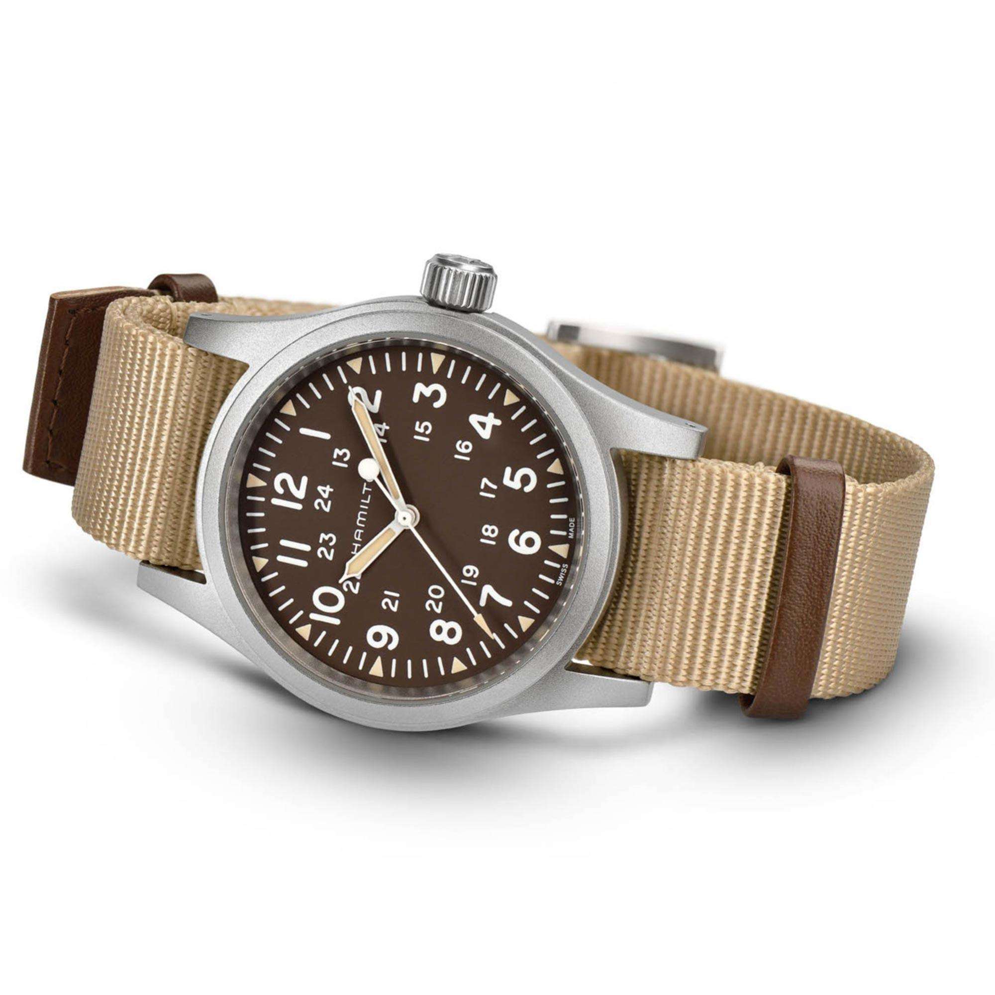 Hamilton Khaki Field 1960s Recreation Mechanical Brown Dial Canvas Strap Men's Watch H69439901