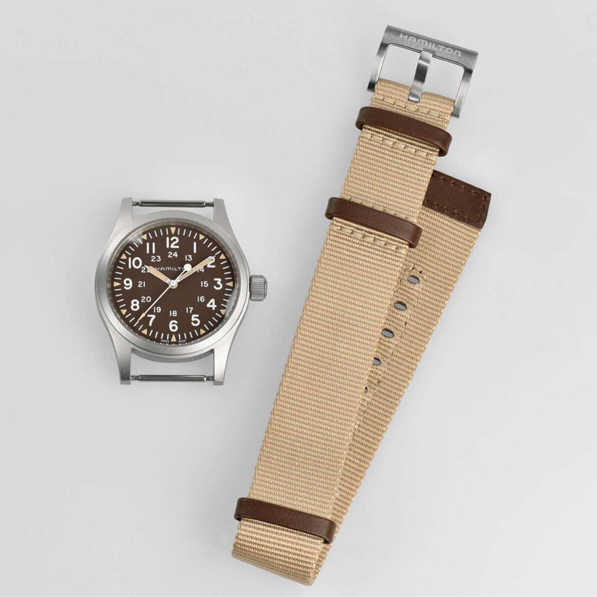 Hamilton Khaki Field 1960s Recreation Mechanical Brown Dial Canvas Strap Men's Watch H69439901