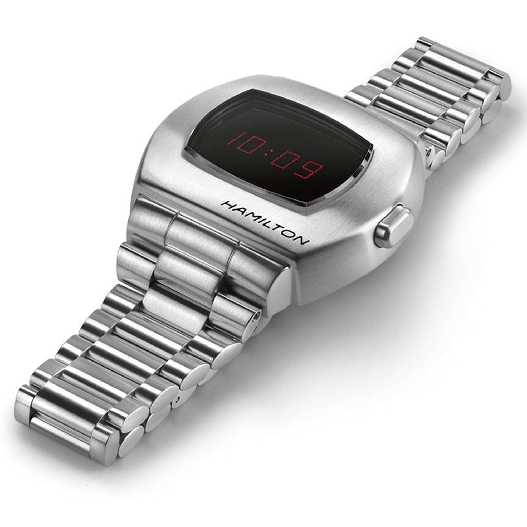 Hamilton American Classic PSR Red Digital Quartz Black Dial Silver Steel Bracelet Men's Watch H52414130