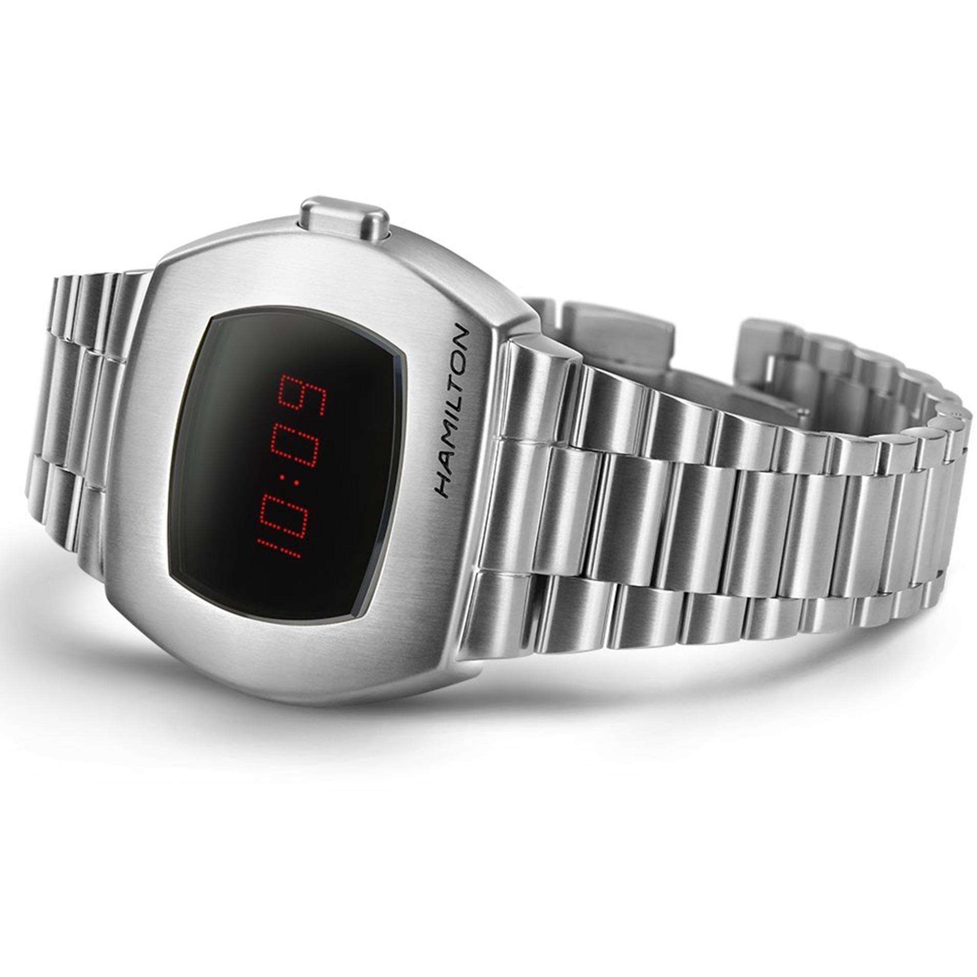 Hamilton American Classic PSR Red Digital Quartz Black Dial Silver Steel Bracelet Men's Watch H52414130