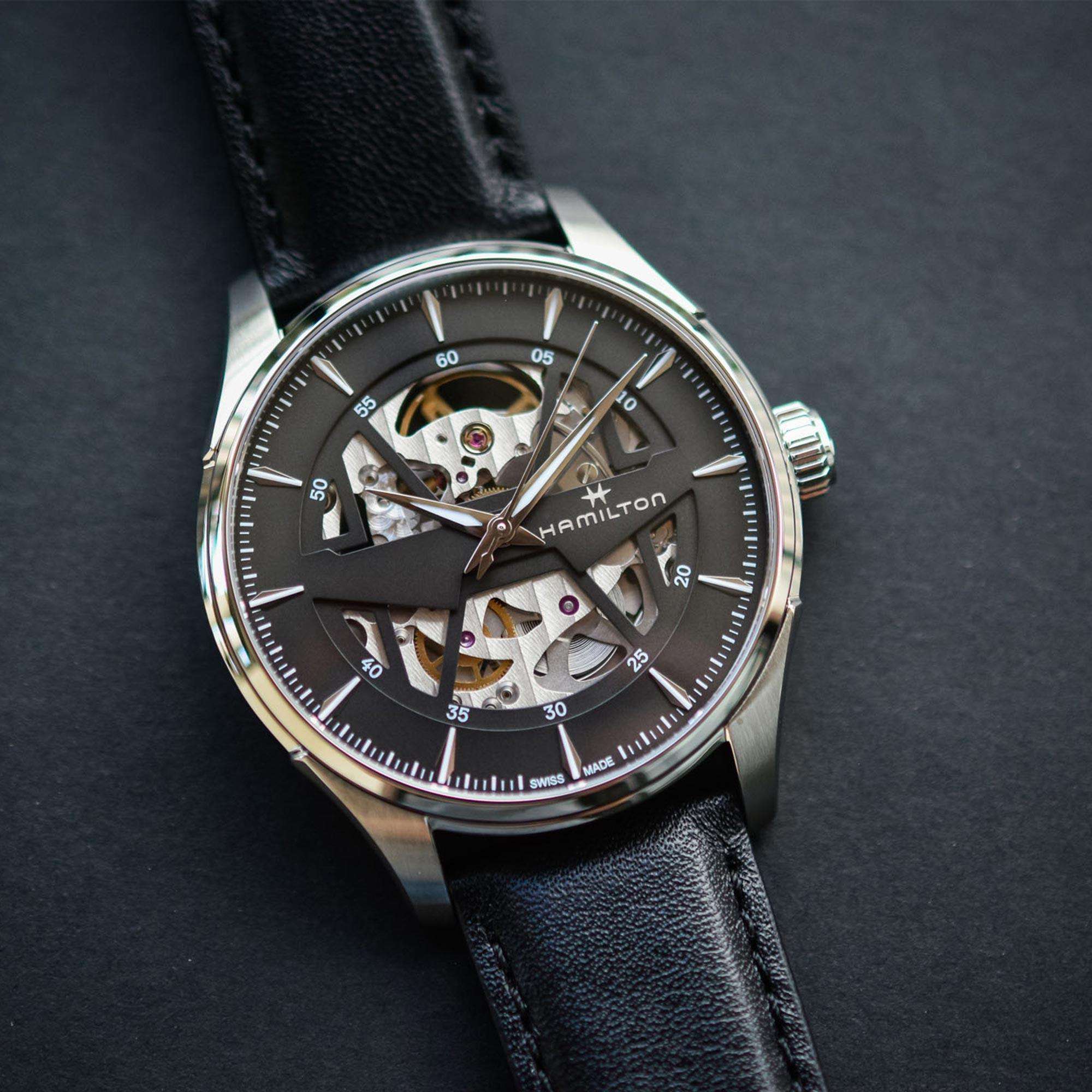 Hamilton Jazzmaster Automatic Black Skeleton Dial Black Leather Strap Men's Watch H42535780