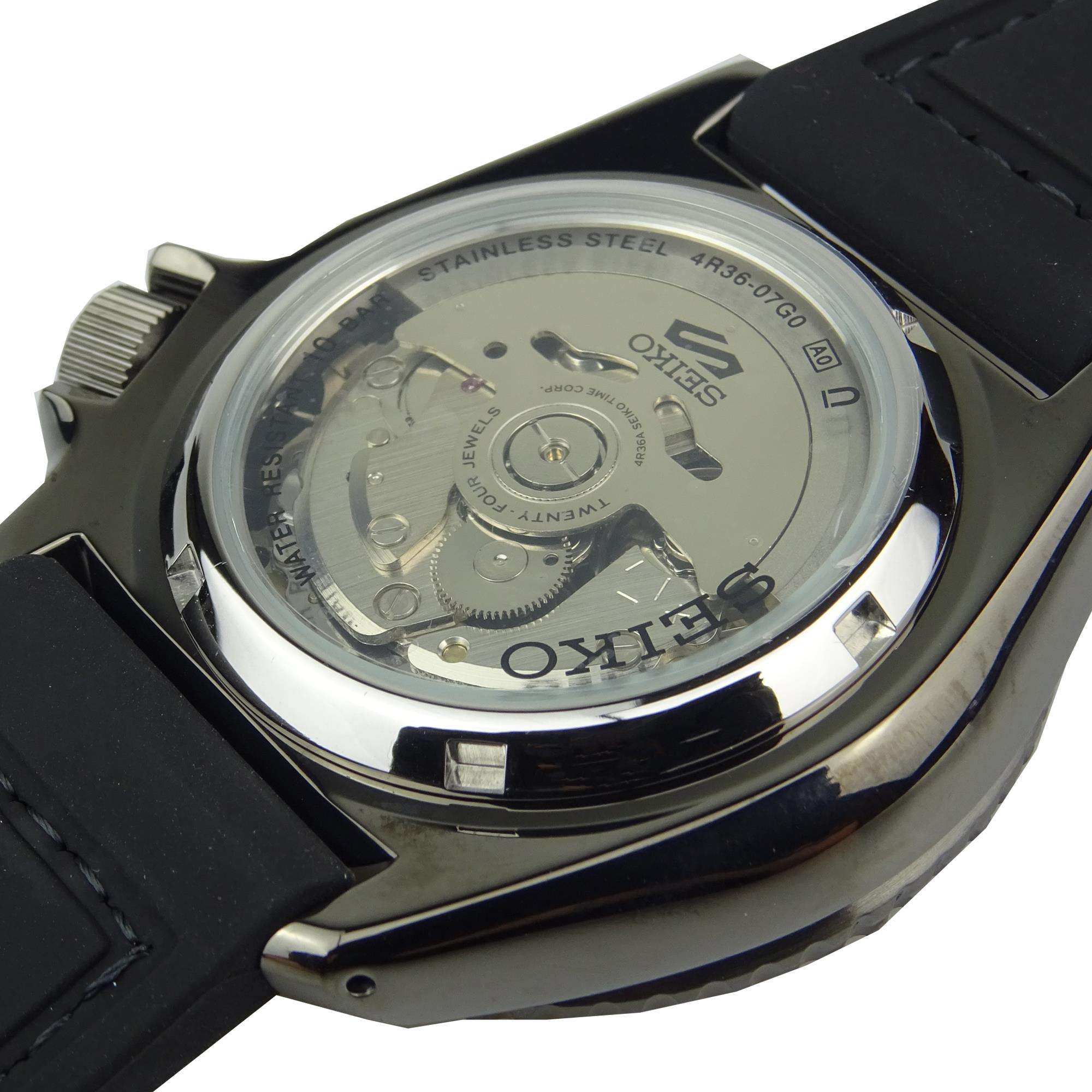 Seiko 5 Sports Automatic Black Dial Black Leather Strap Men's Watch SRPD65K3