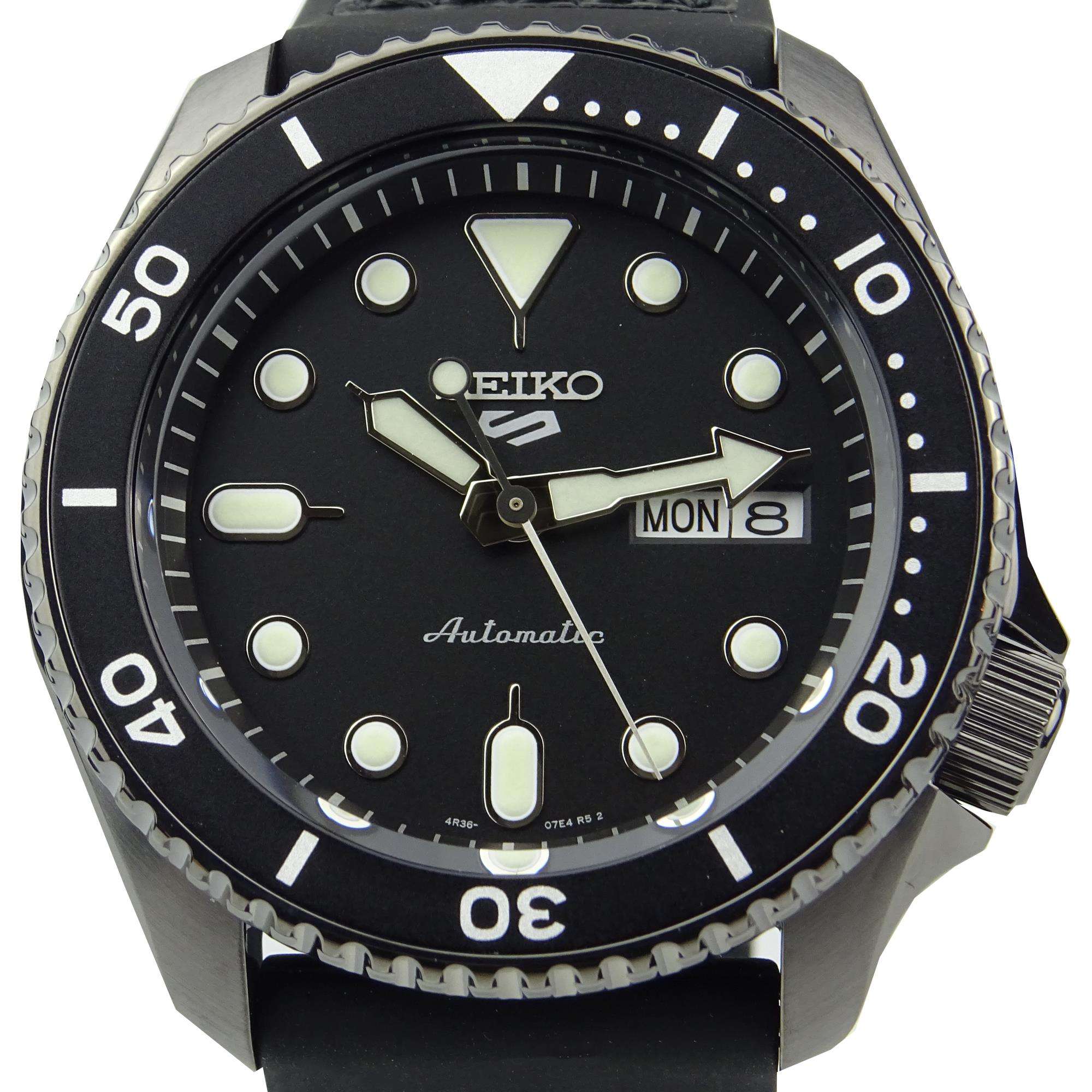 Seiko 5 Sports Automatic Black Dial Black Leather Strap Men's Watch SRPD65K3