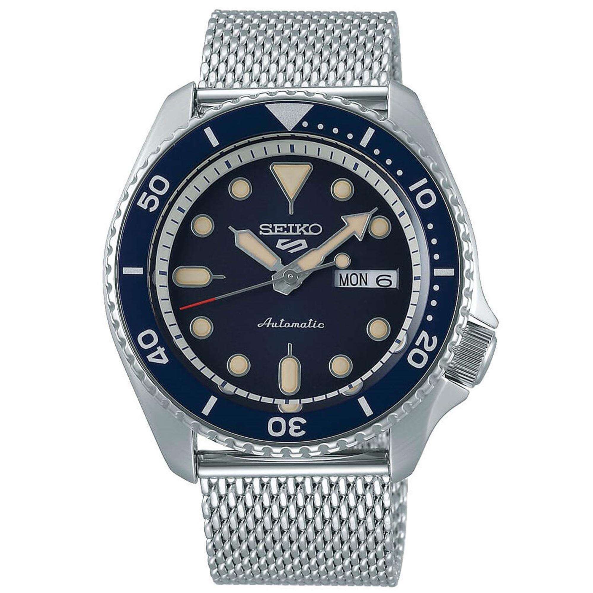 Seiko 5 Sports Blue Dial Silver Steel Mesh Bracelet Automatic Men's Watch SRPD71K1