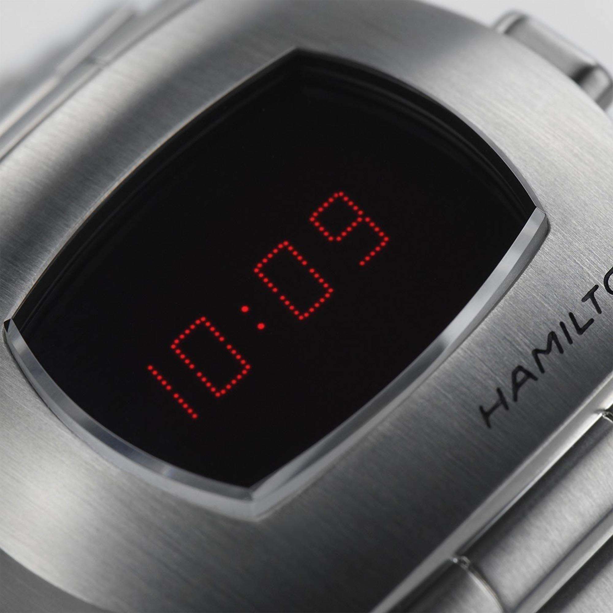 Hamilton American Classic PSR Red Digital Quartz Black Dial Silver Steel Bracelet Men's Watch H52414130