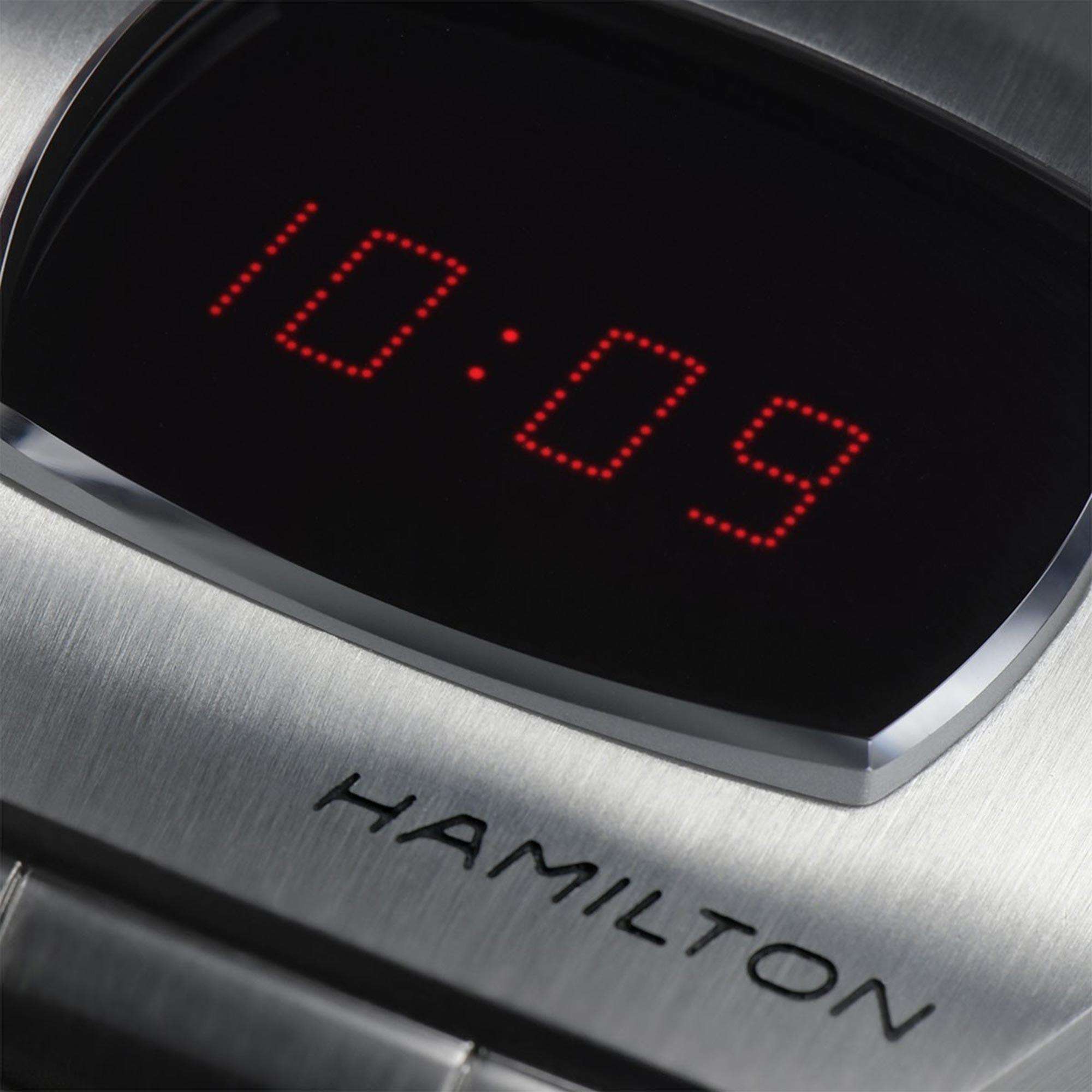 Hamilton American Classic PSR Red Digital Quartz Black Dial Silver Steel Bracelet Men's Watch H52414130