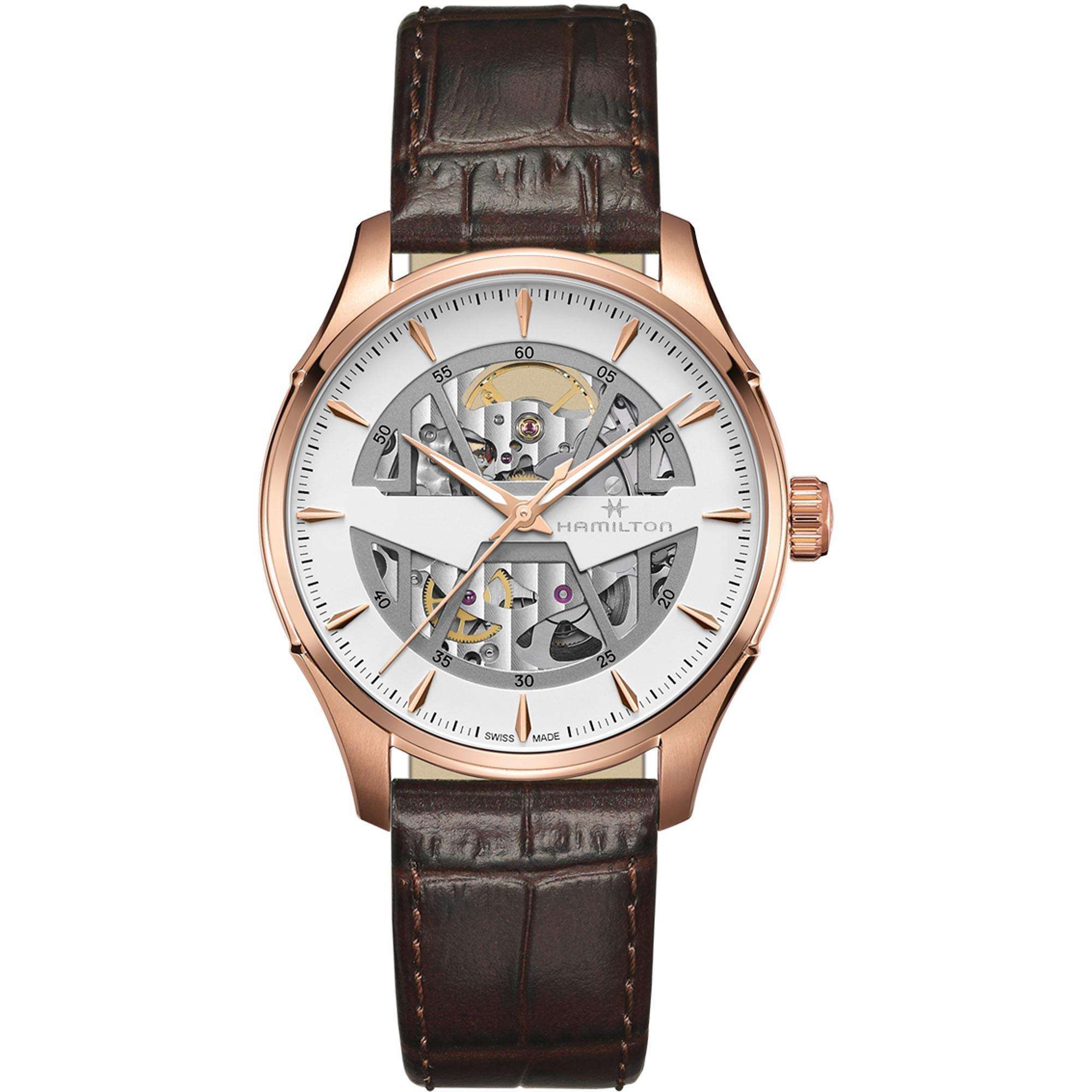 Hamilton Jazzmaster Automatic Skeleton Dial Brown Leather Strap Men's Watch H42505510