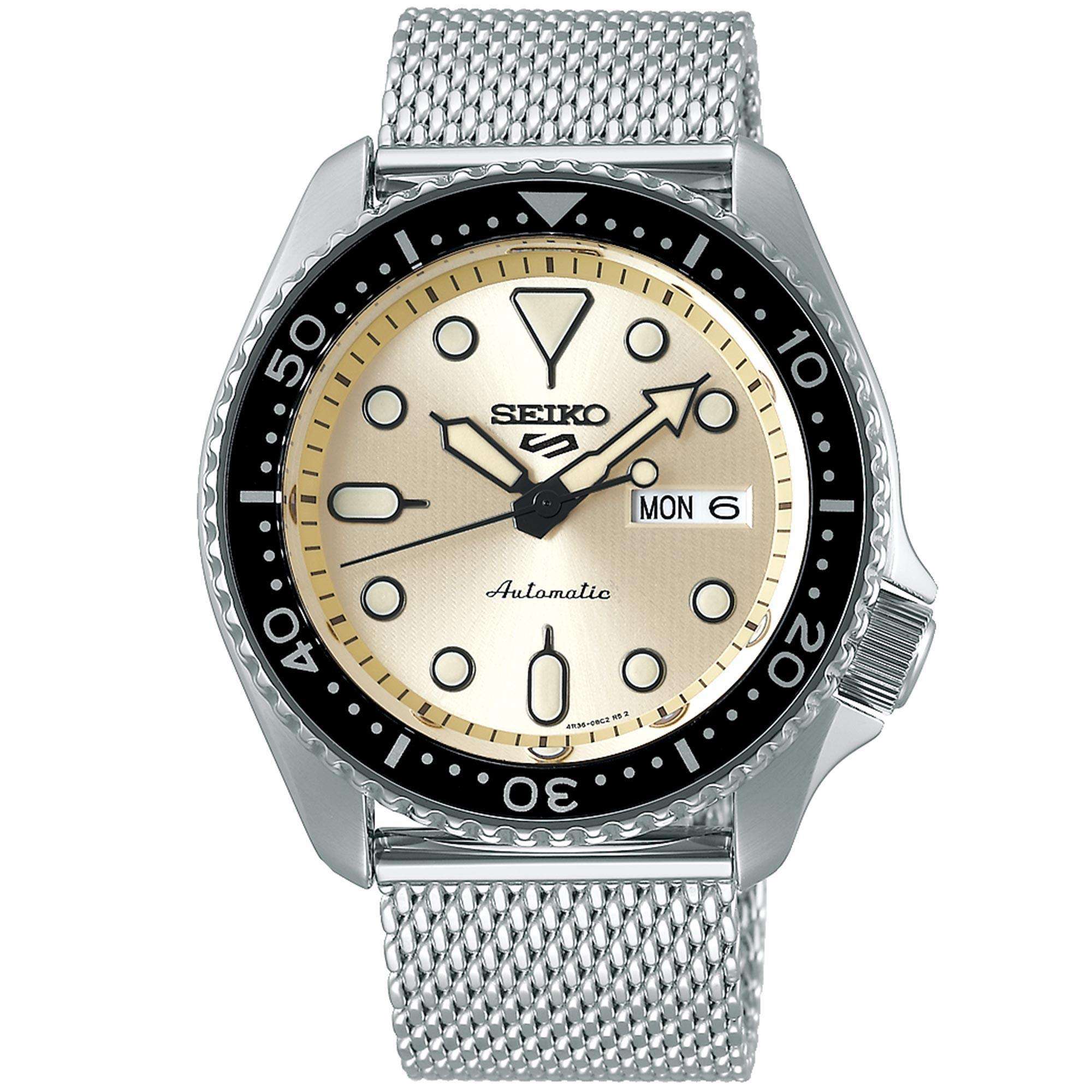 Seiko 5 Sports Automatic Cream Dial Mesh Bracelet Men's Watch SRPE75K1
