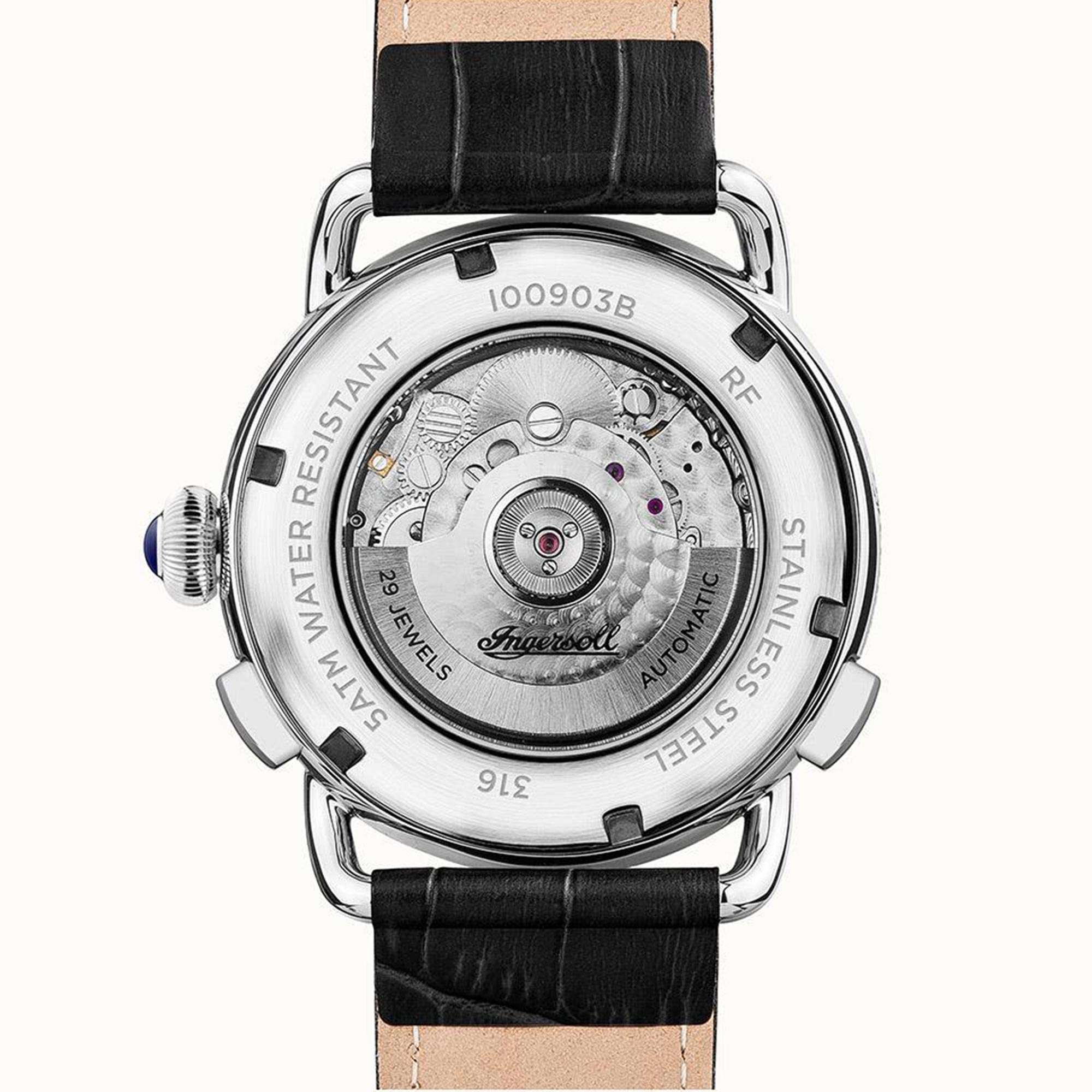Ingersoll The New England Automatic Silver Dial Black Leather Strap Men's Watch I00903B