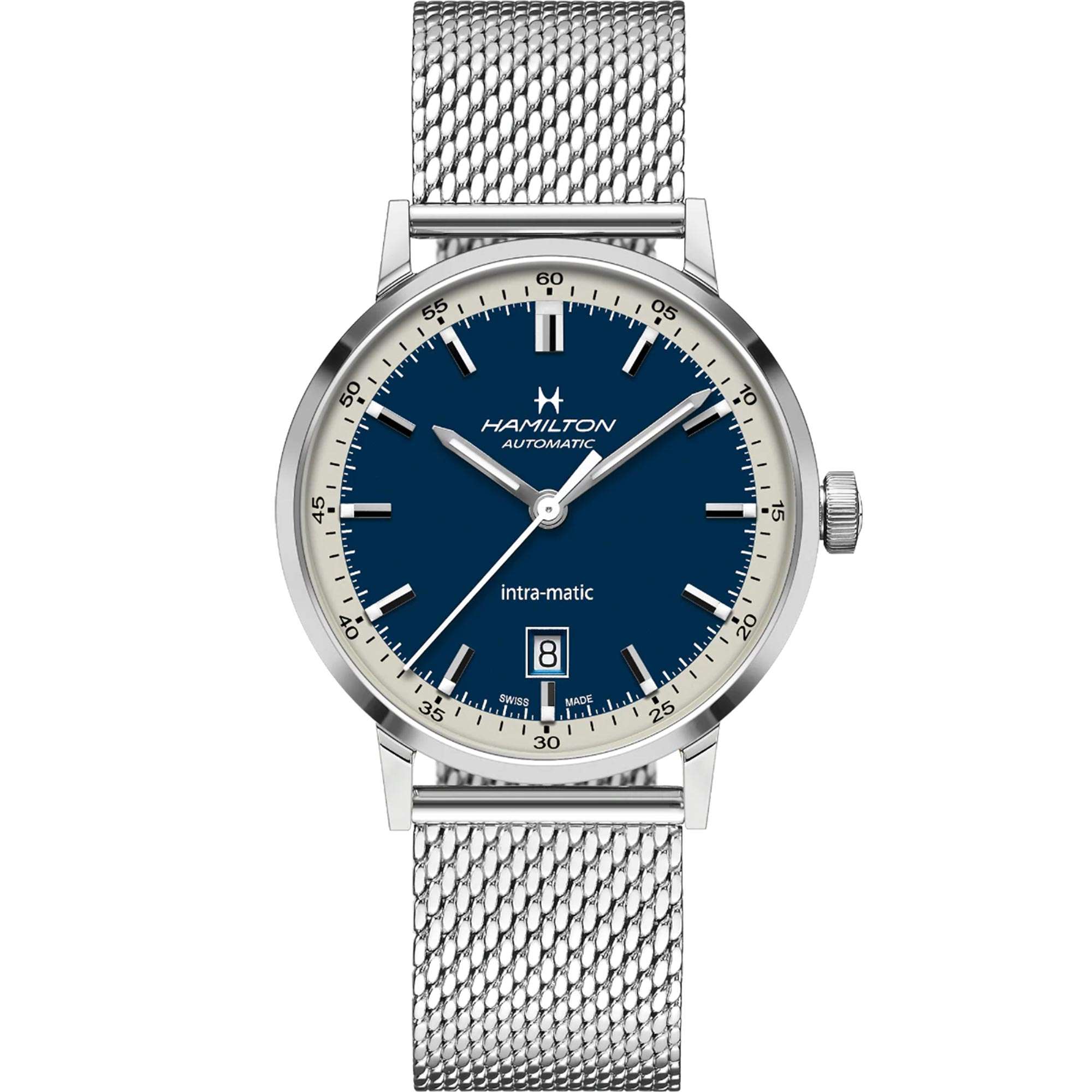 Hamilton American Classic Intra-Matic Automatic Blue Dial Milanese Bracelet Men's Watch H38425140