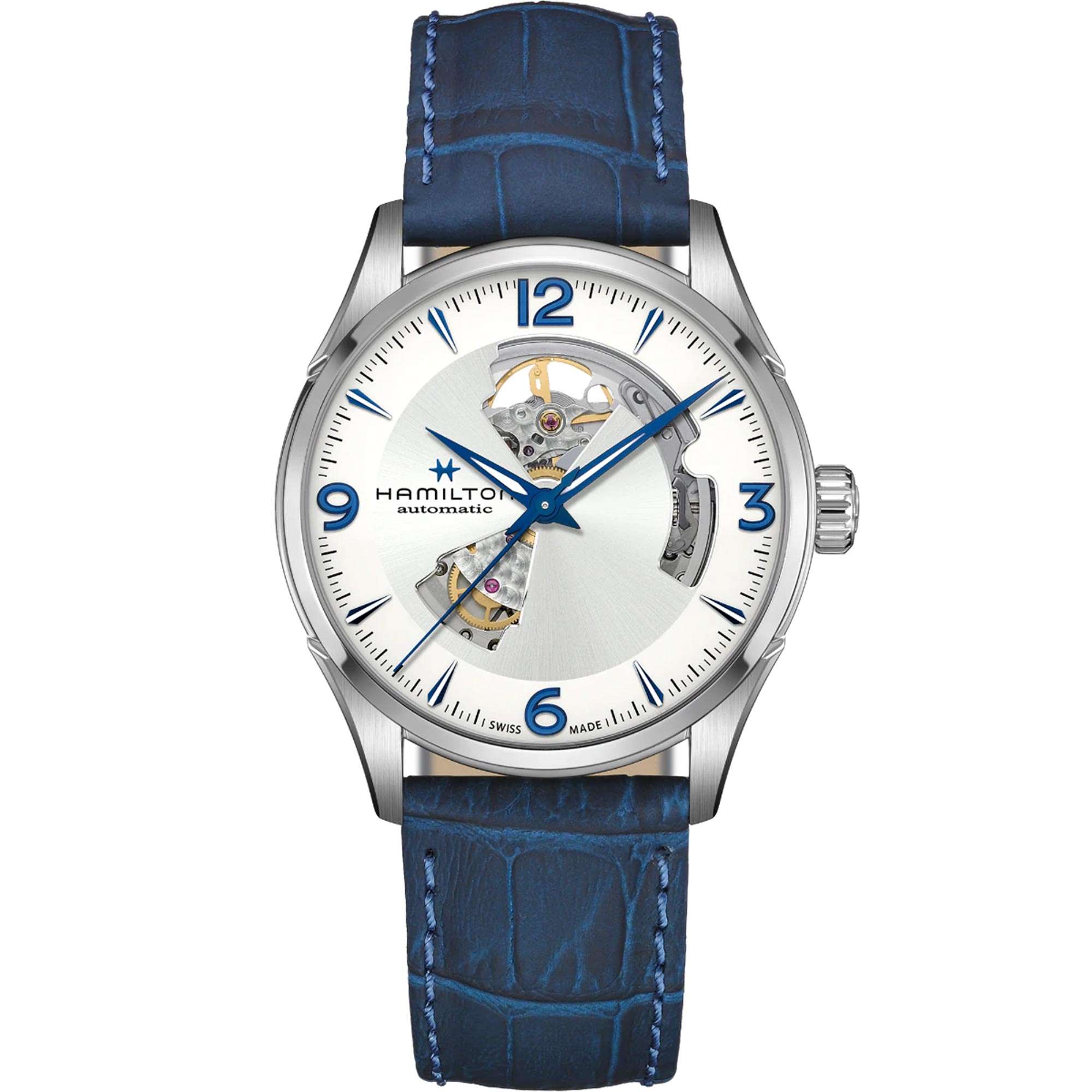 Hamilton Jazzmaster Open Heart Automatic Silver Dial Blue Leather Strap Men's Watch H32705651
