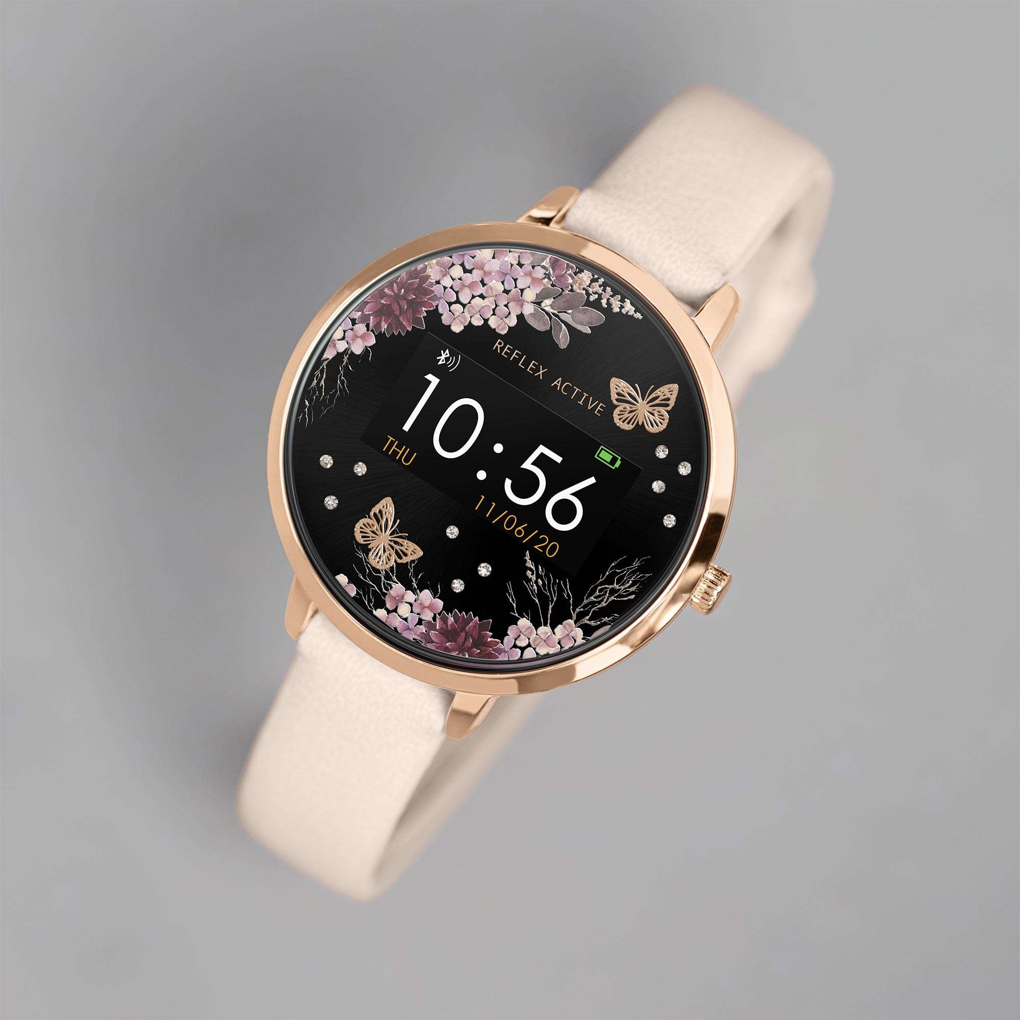 Reflex Active Series 03 Black Dial Pink Leather Strap Ladies Smart Watch RA03-2014