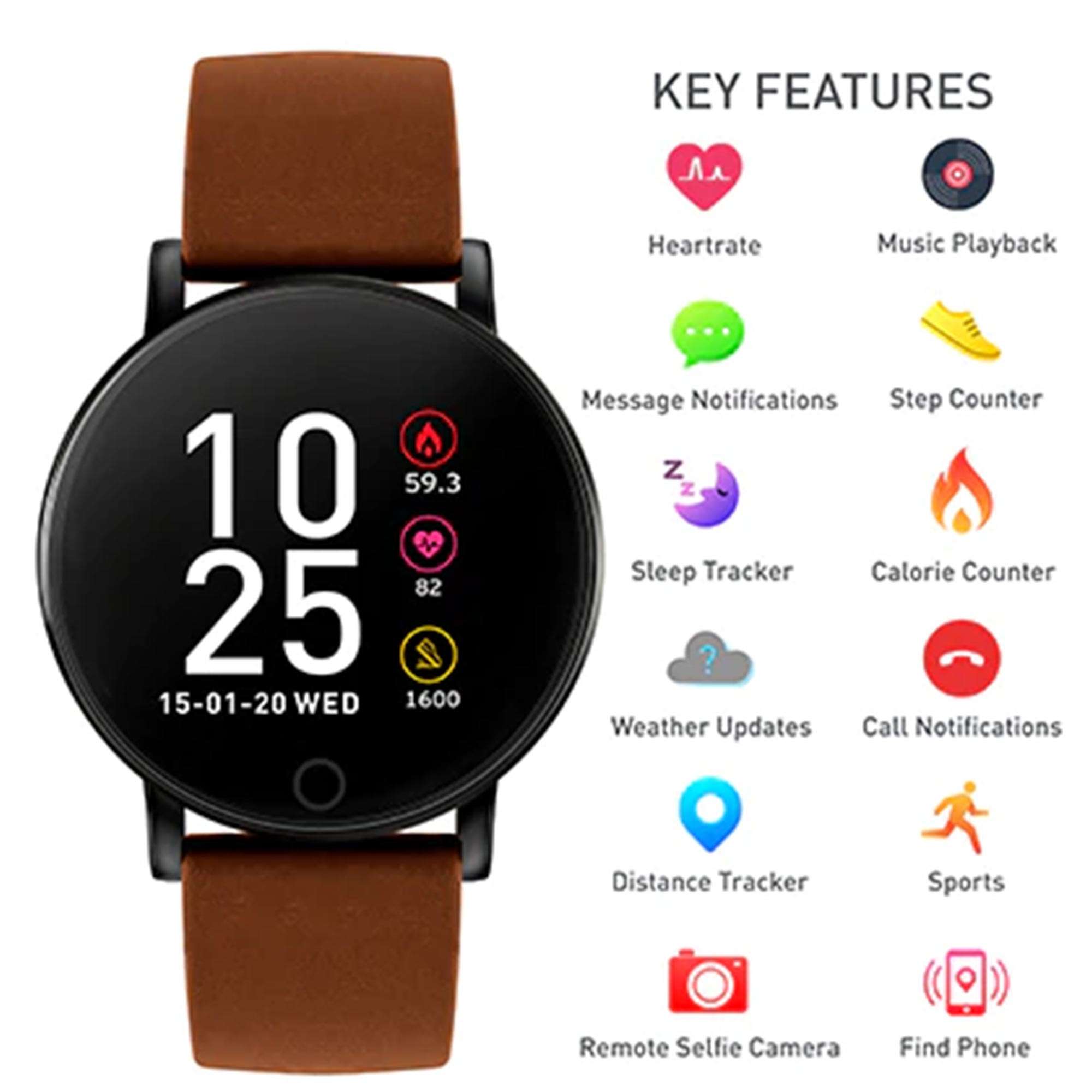 Reflex Active Series 05 Quartz Black Dial Tan Leatherette Strap Ladies Smartwatch RA05-2032