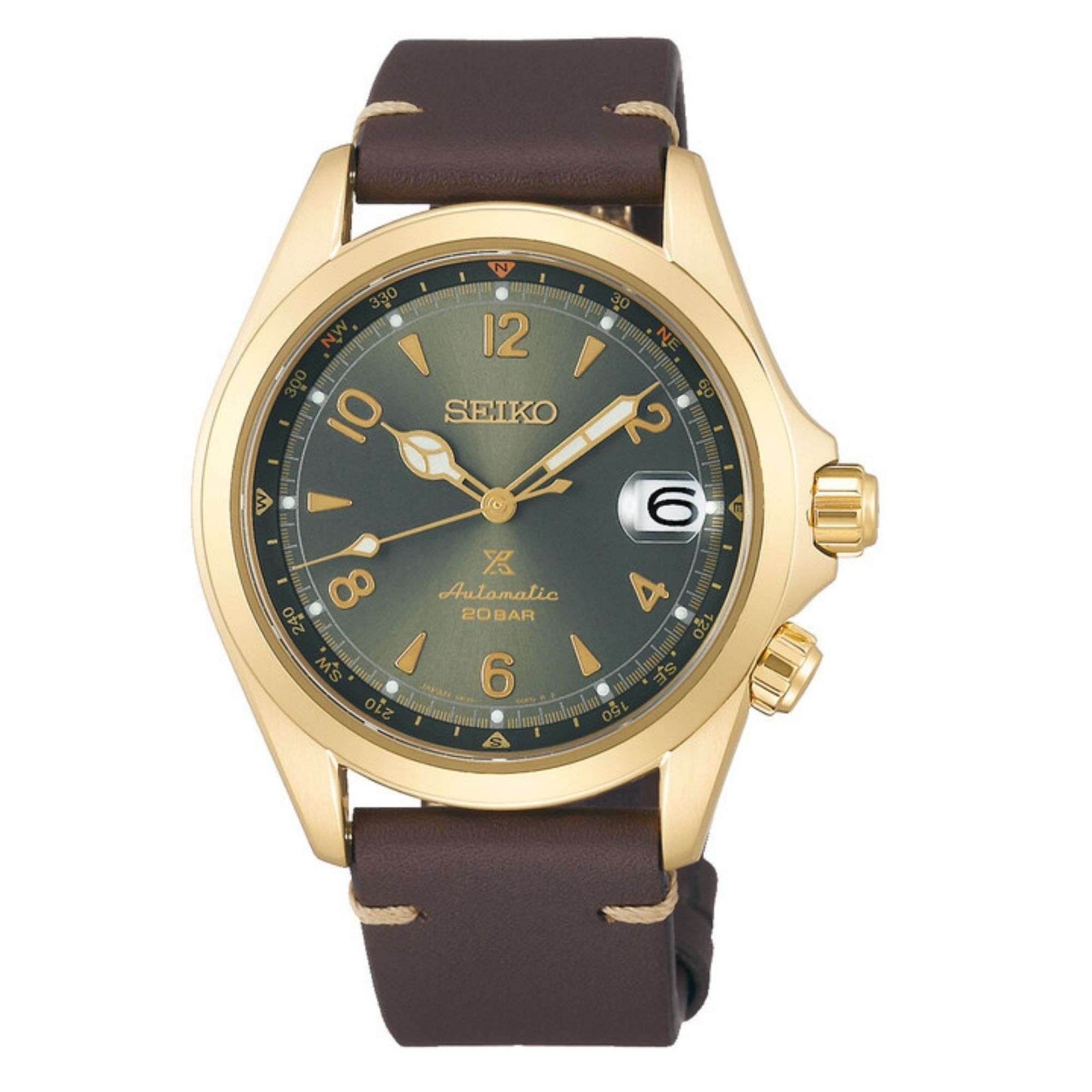 Seiko Prospex Alpinist Automatic Green Dial Brown Leather Strap Men's Watch SPB210J1