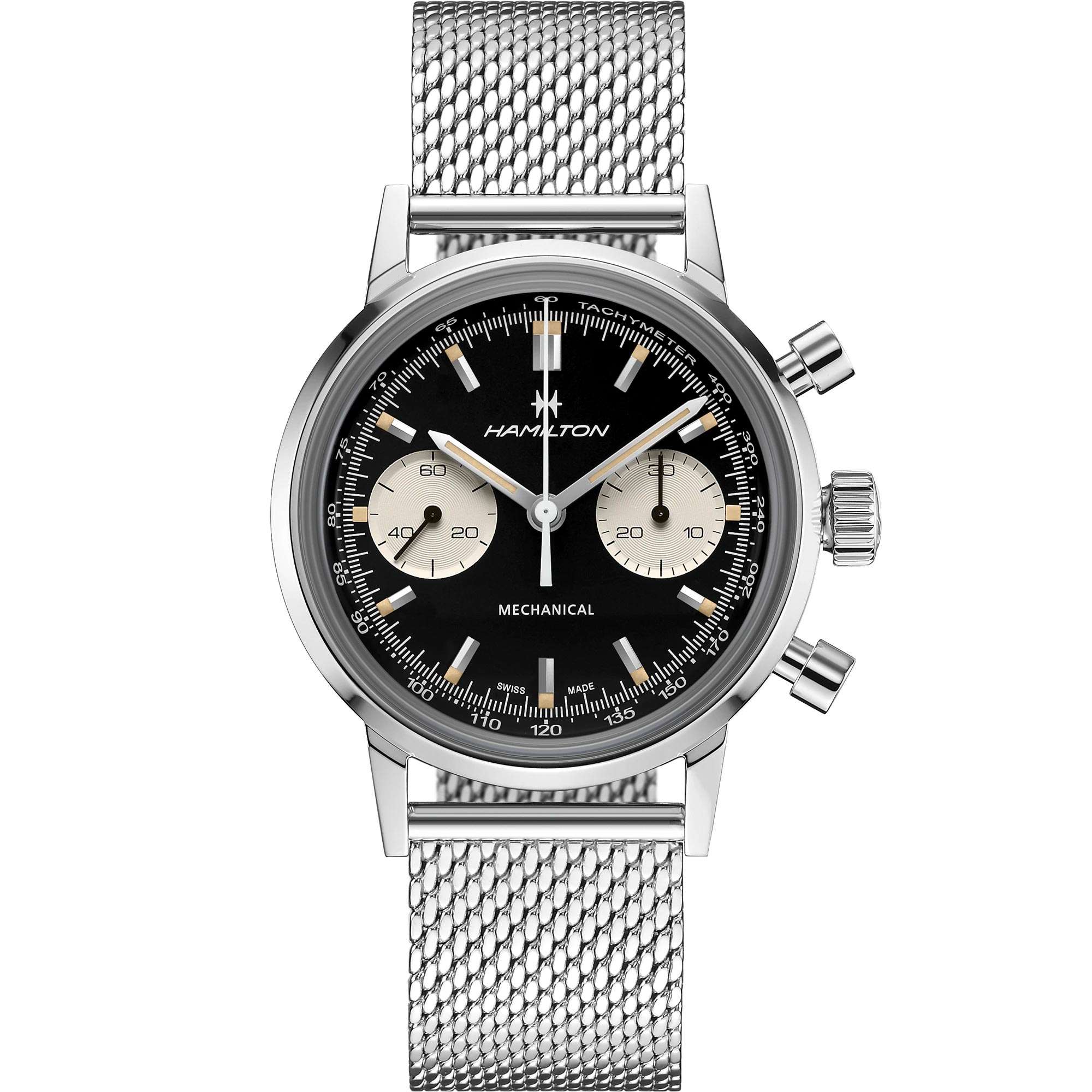 Hamilton American Classic Intra-Matic Chronograph H Mechanical Movement Black Dial Steel Strap Men’s Watch H38429130