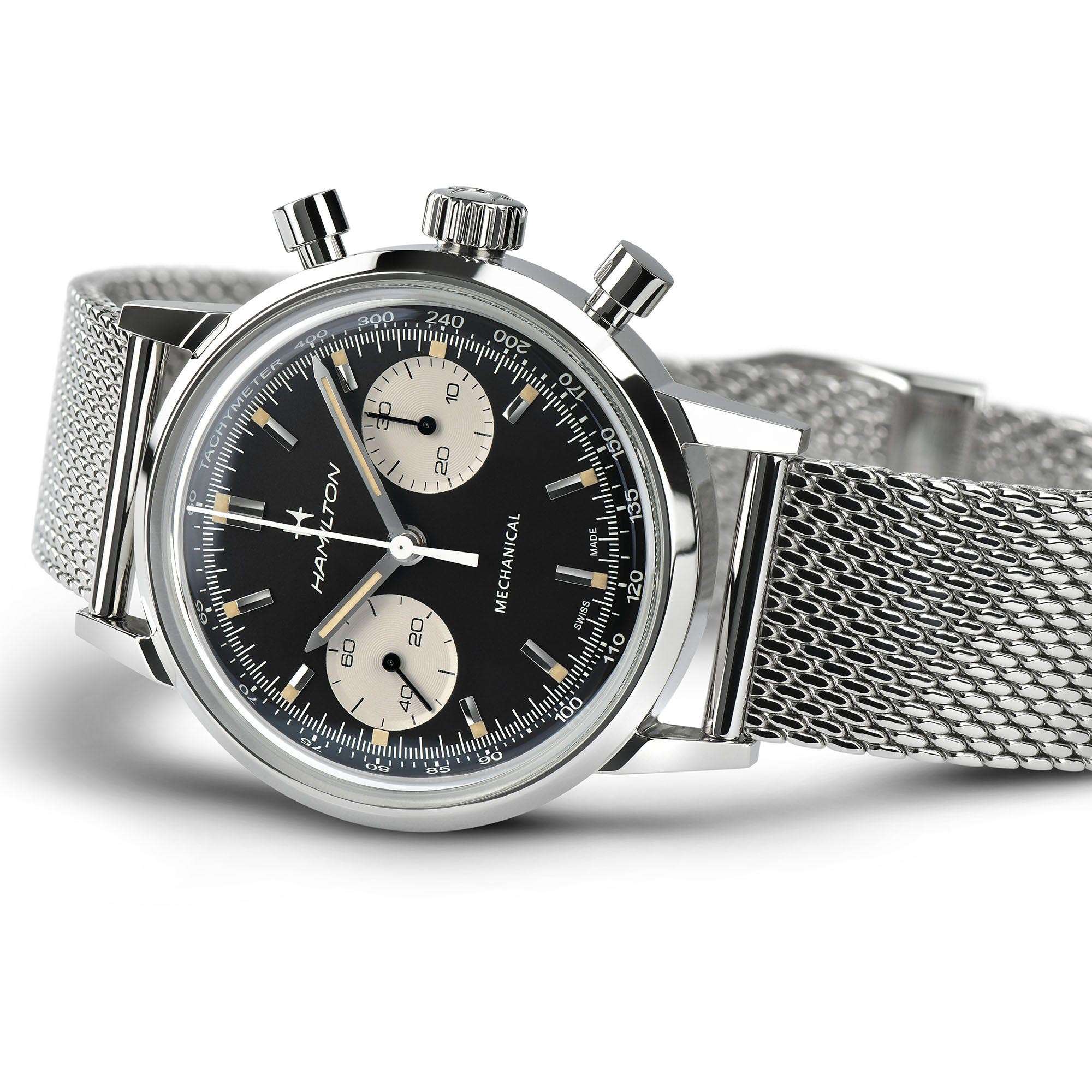 Hamilton American Classic Intra-Matic H Mechanical Chronograph Black Dial Milanese Bracelet Men's Watch H38429130