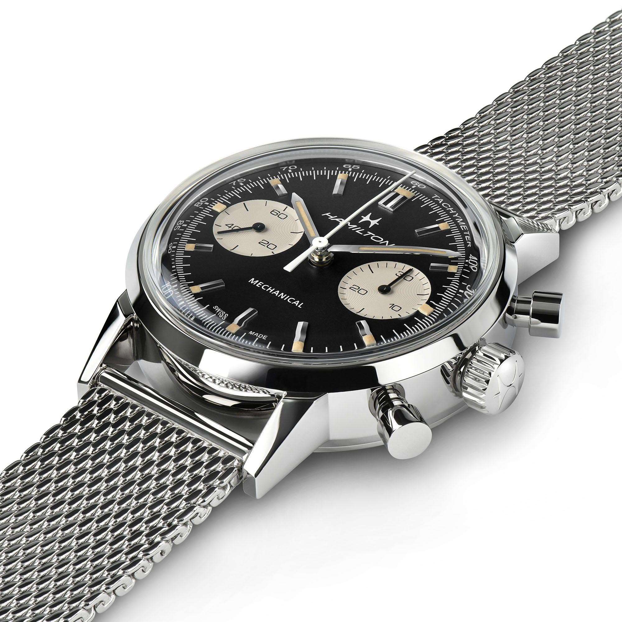 Hamilton American Classic Intra-Matic H Mechanical Chronograph Black Dial Milanese Bracelet Men's Watch H38429130