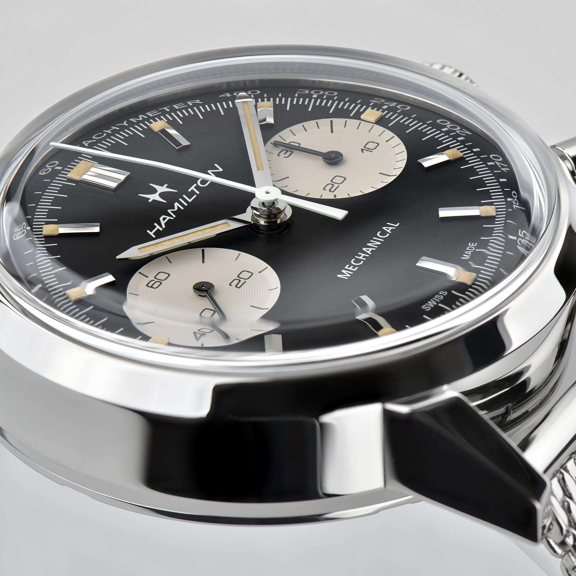 Hamilton American Classic Intra-Matic H Mechanical Chronograph Black Dial Milanese Bracelet Men's Watch H38429130