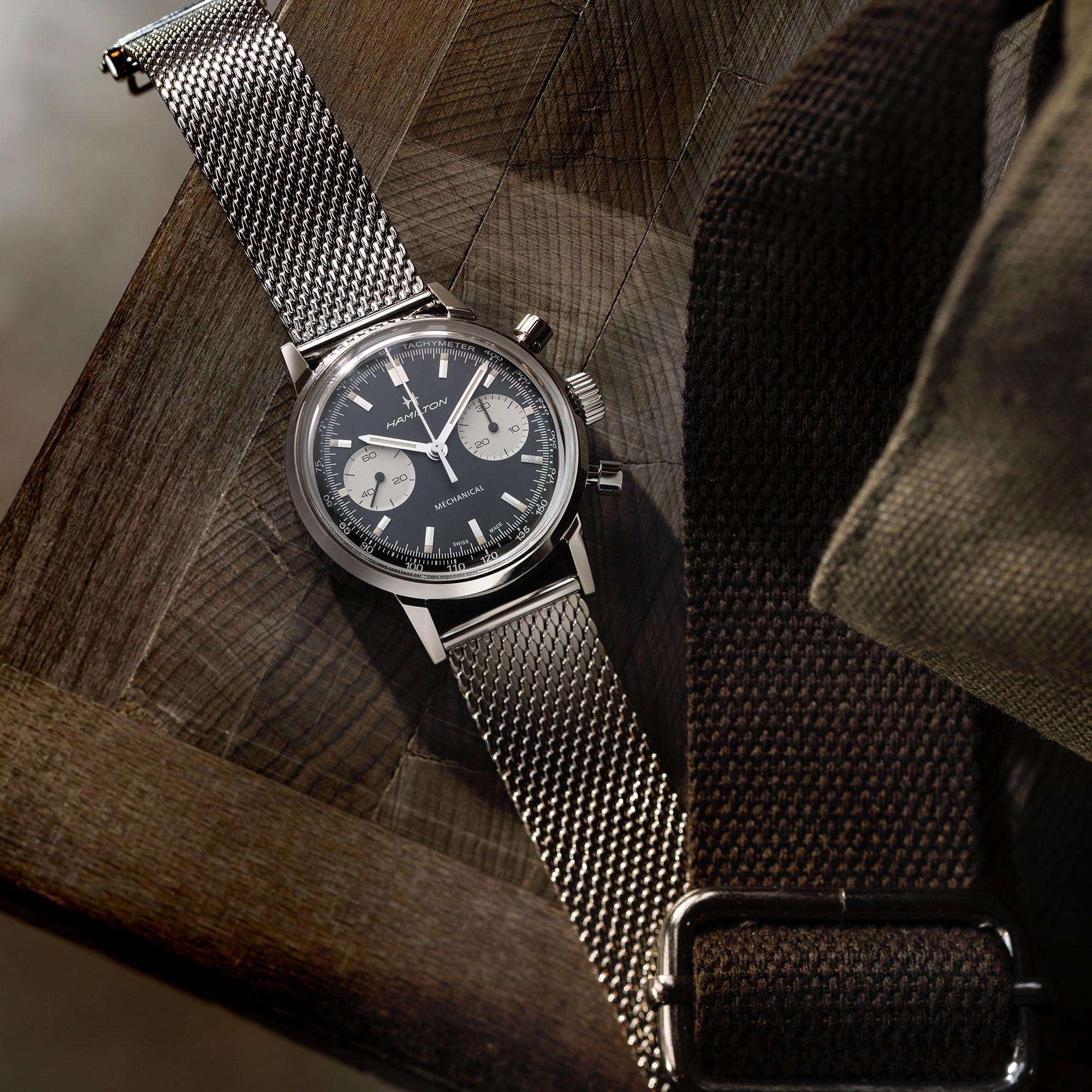 Hamilton American Classic Intra-Matic H Mechanical Chronograph Black Dial Milanese Bracelet Men's Watch H38429130