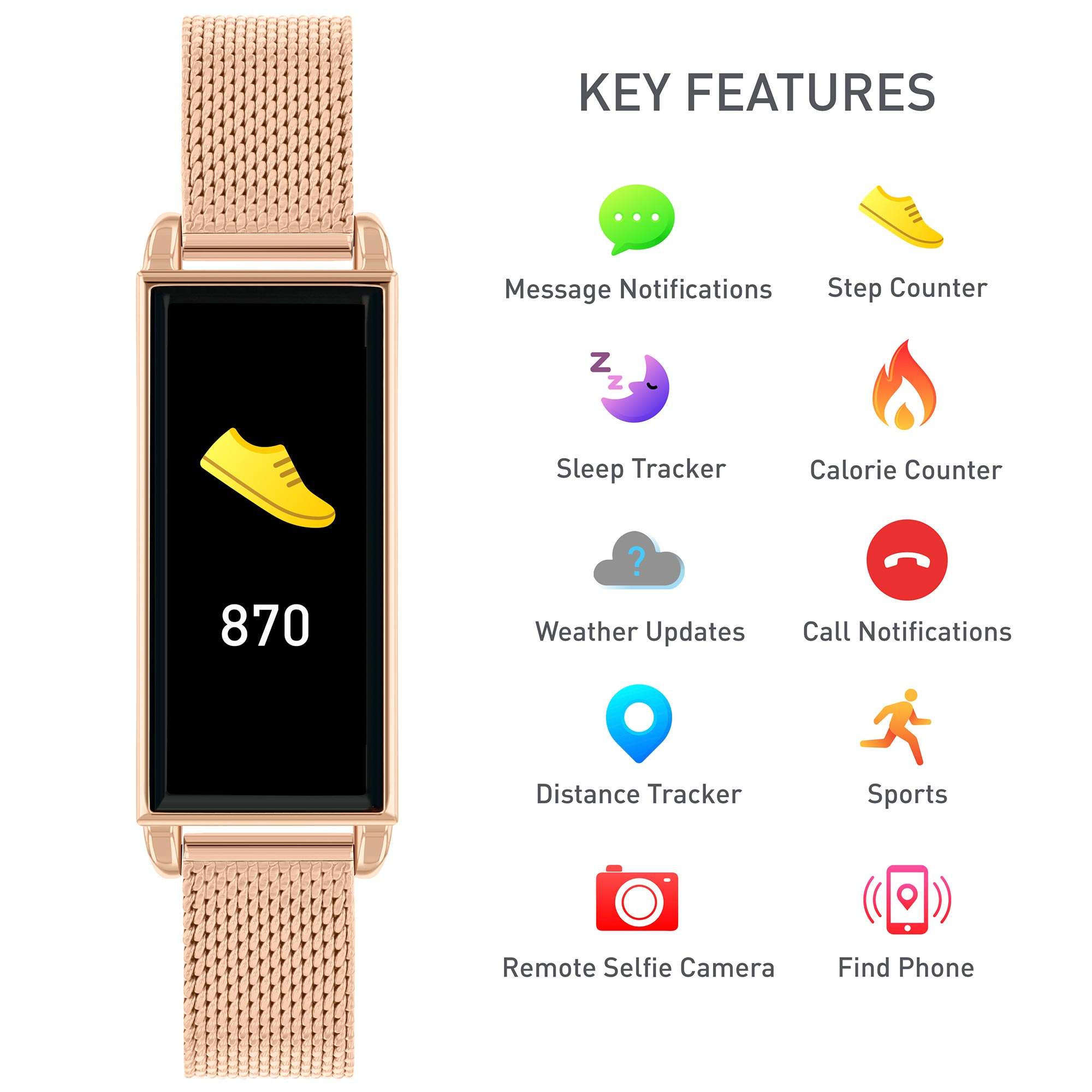 Reflex Active Digital Quartz Black Dial Rose Gold PVD Milanese Bracelet Ladies Smartwatch RA02-4040