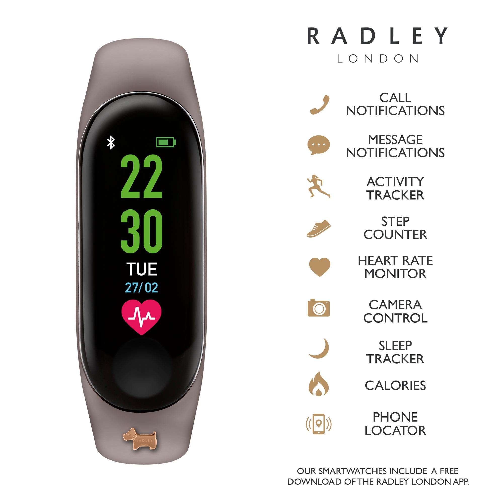 Radley Series 01 Activity Tracker Quartz Digital Dial Grey Rubber Strap Ladies Watch RYS01-2018