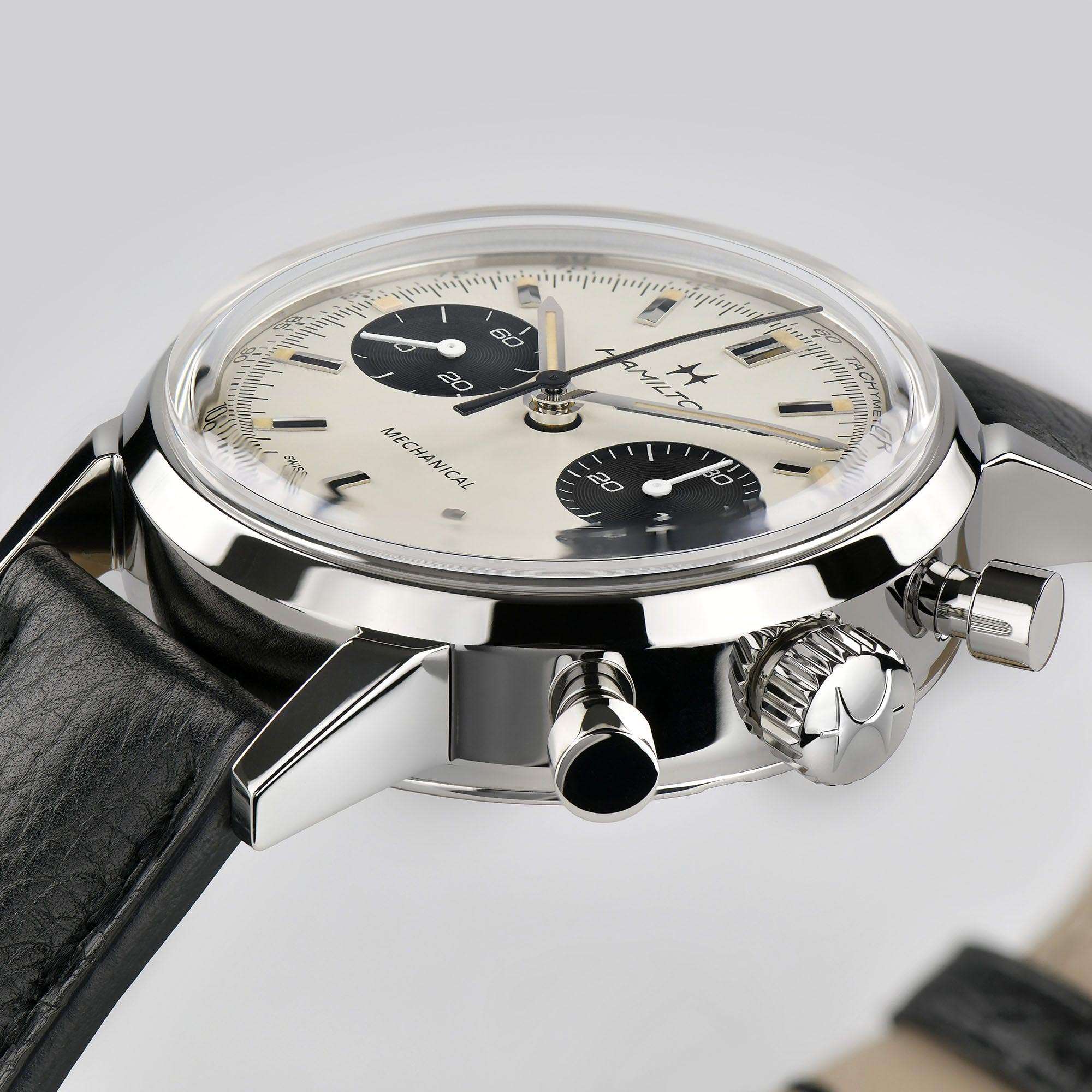 Hamilton American Classic Intra-Matic Chronograph H Automatic White Dial Black Leather Strap Men’s Watch H38429710