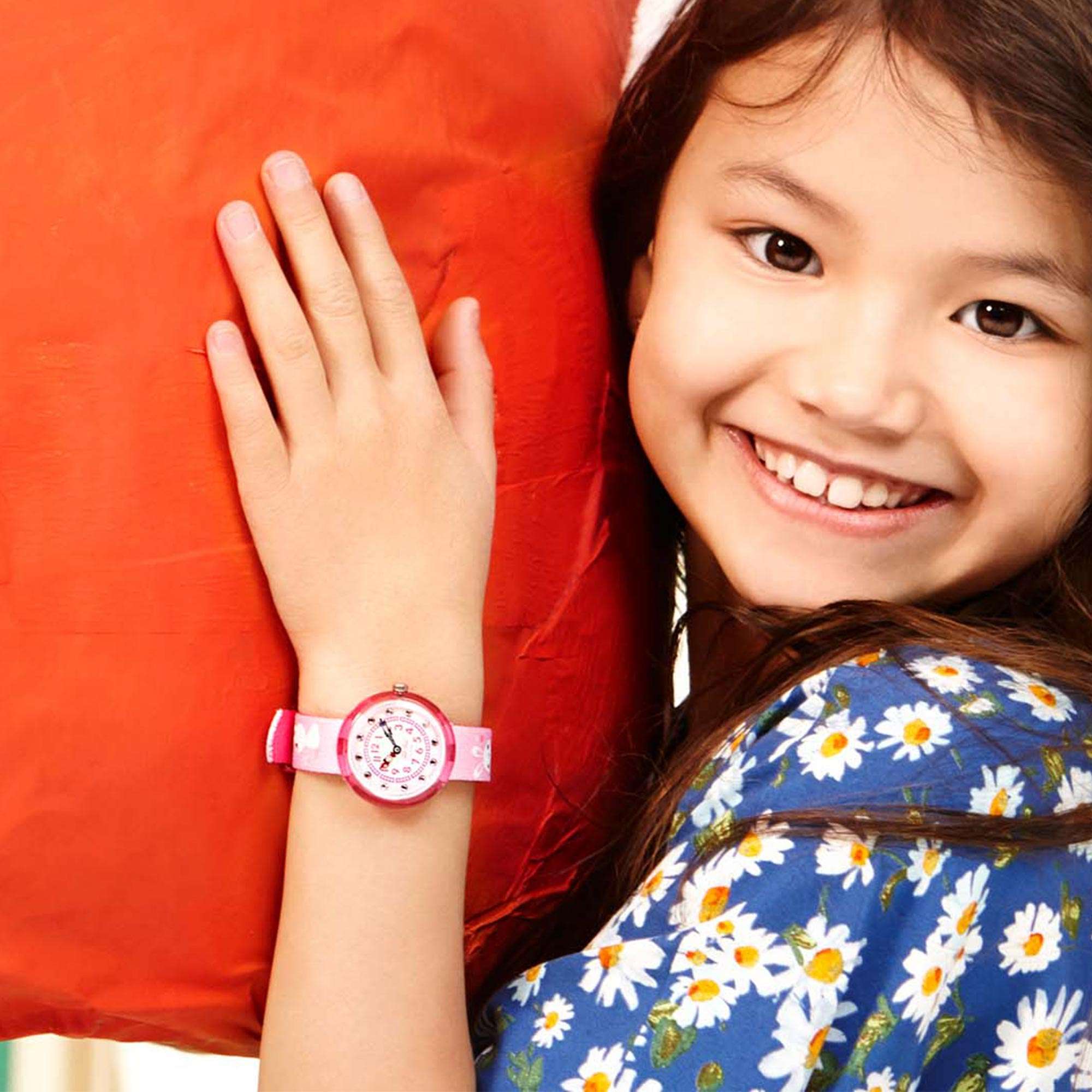 Flik Flak Mystical Woods So Cute Quartz Movement Pink Dial Textile Bracelet Girls Watch FBNP143