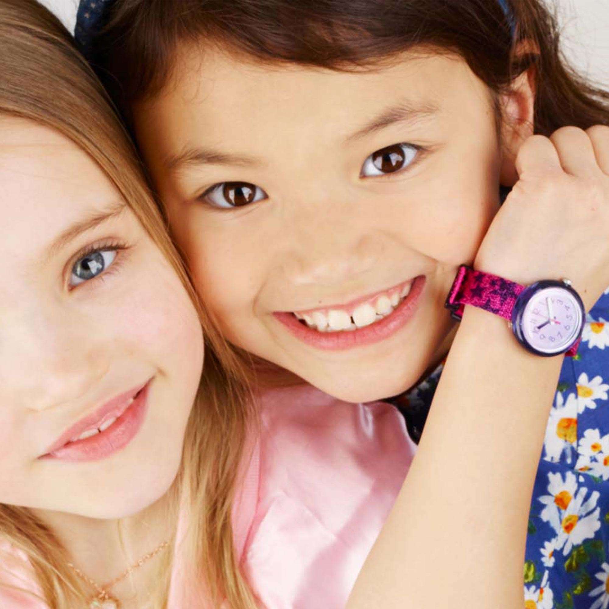 Flik Flak Futuristic Glitter Stars Quartz Movement Purple Dial Textile Bracelet Girls Watch FPNP054
