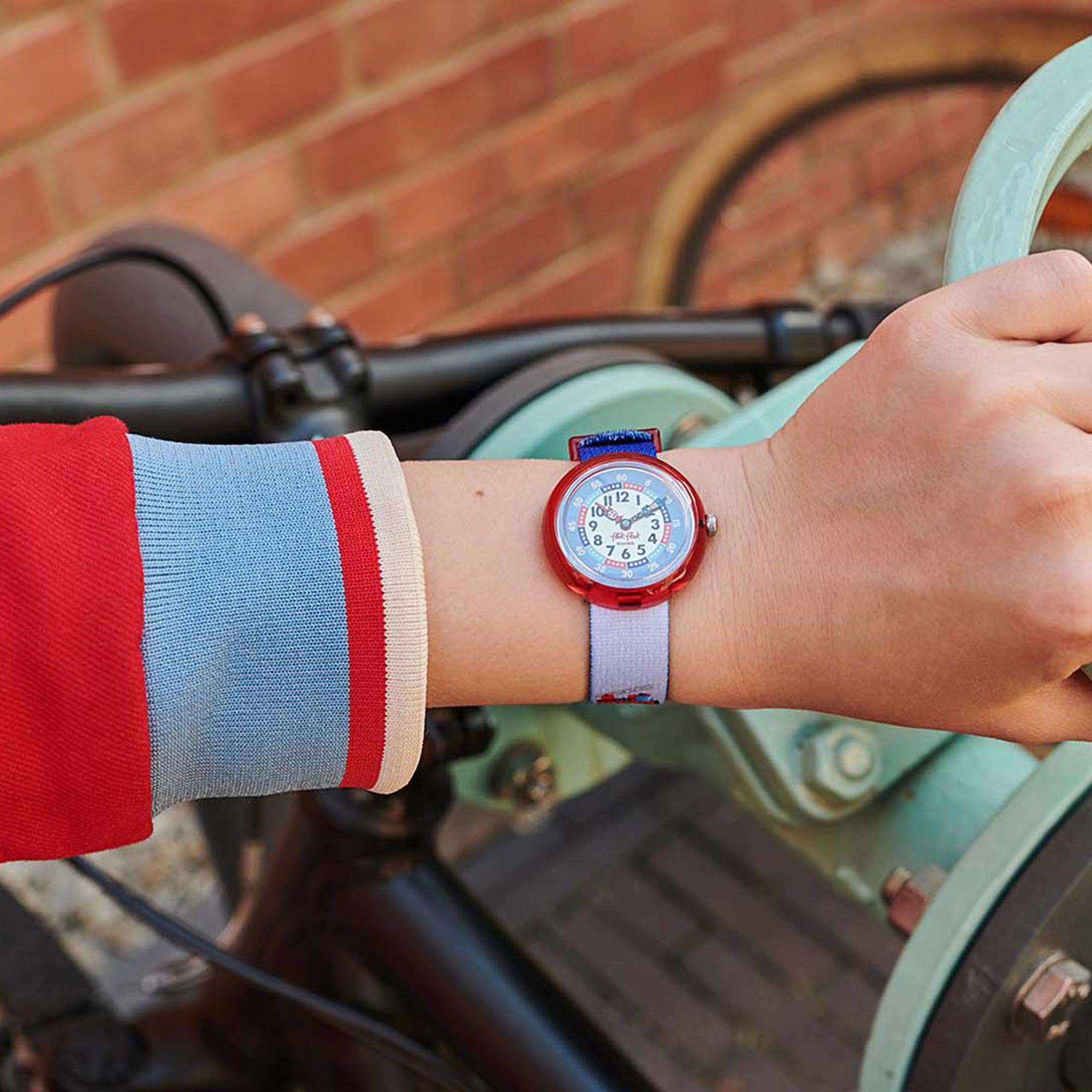 Flik Flak City of Life Firetruck Quartz Movement Blue Dial Textile Bracelet Kids Watch FBNP160