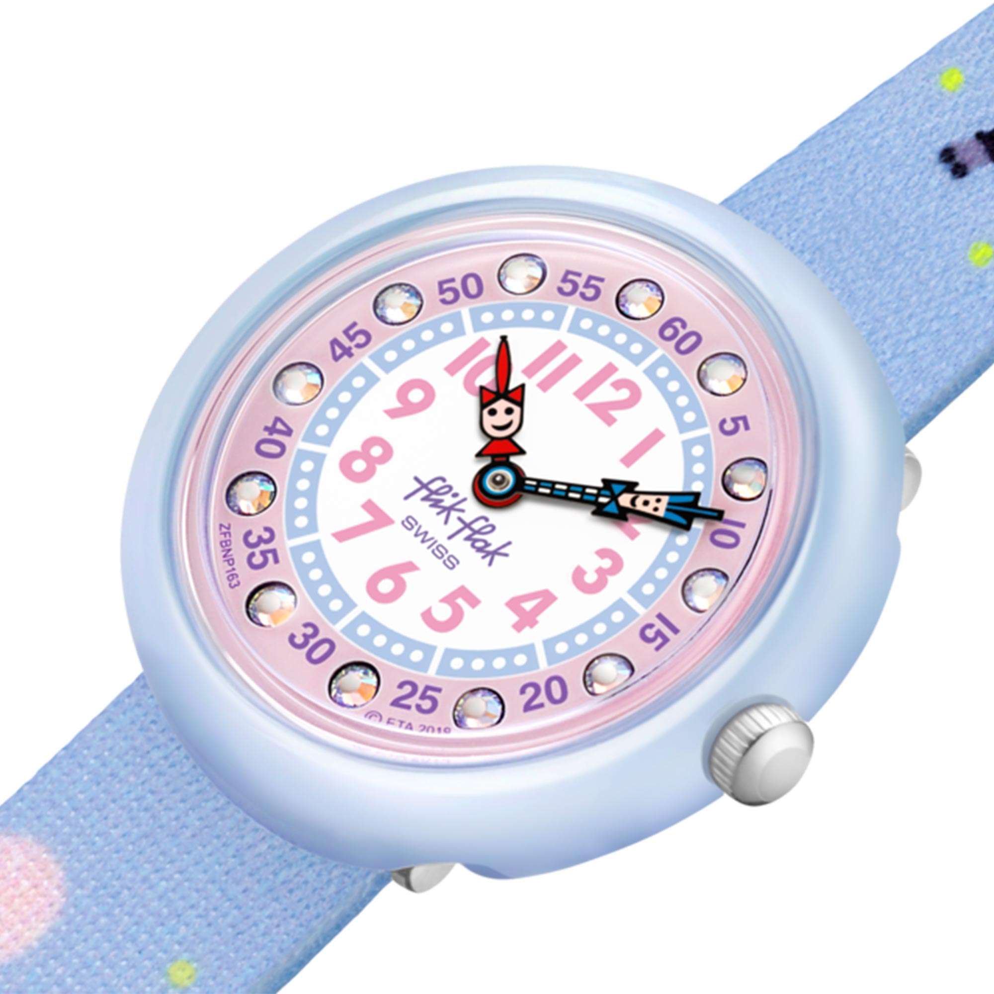 Flik Flak City of Life Pandi Panda Quartz Movement Pink Dial Textile Bracelet Kids Watch FBNP163