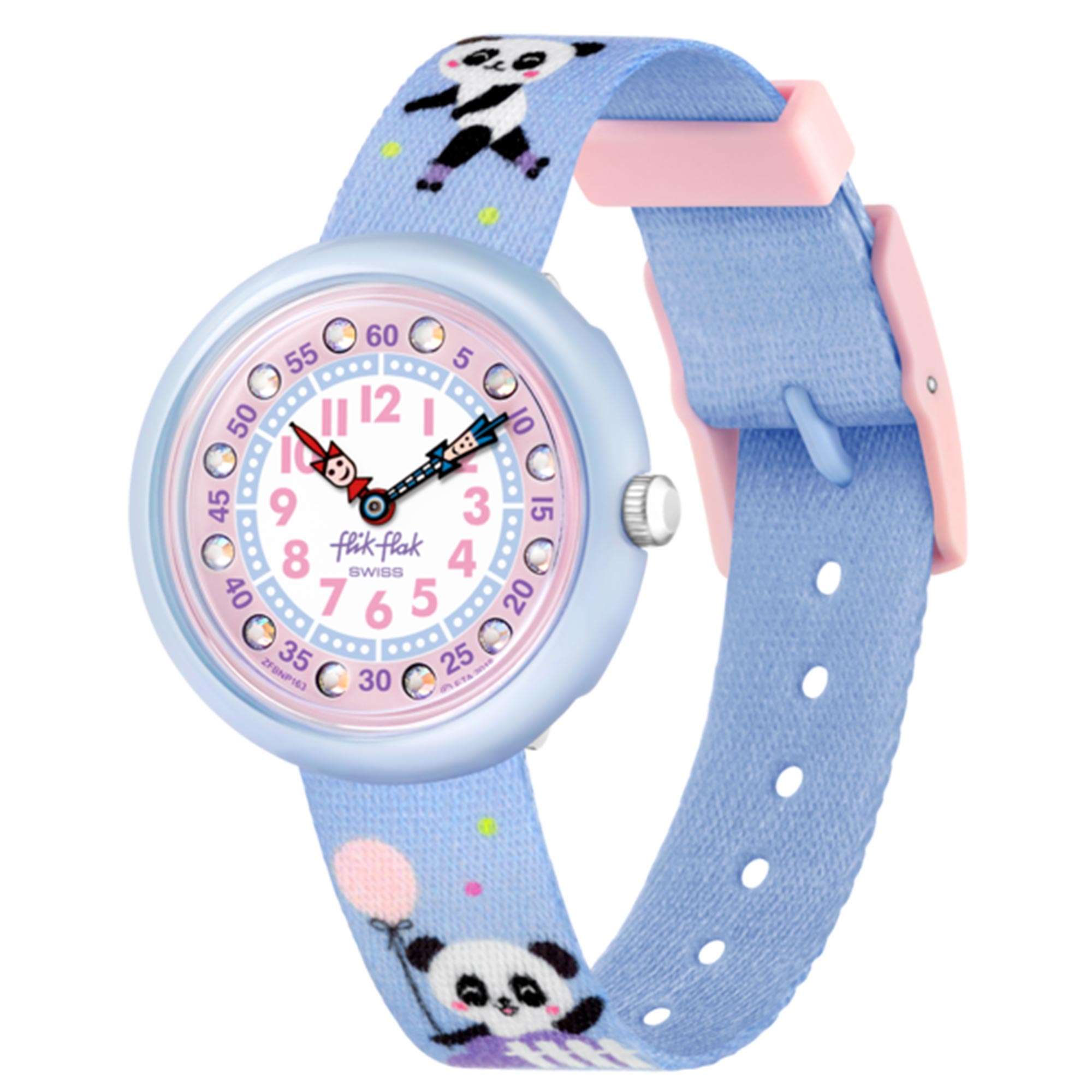 Flik Flak City of Life Pandi Panda Quartz Movement Pink Dial Textile Bracelet Kids Watch FBNP163