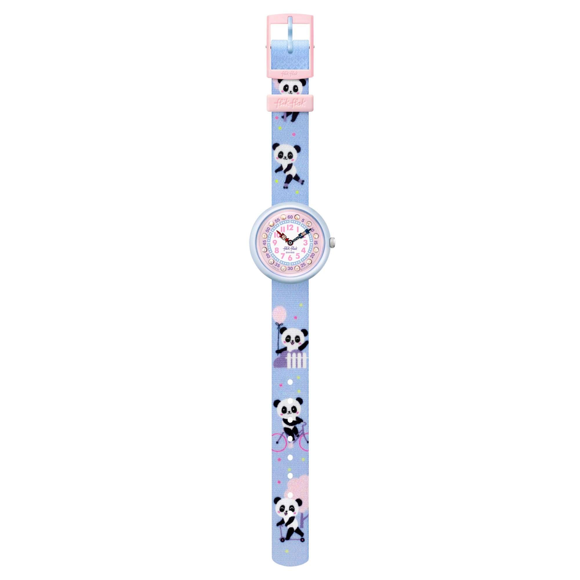 Flik Flak City of Life Pandi Panda Quartz Movement Pink Dial Textile Bracelet Kids Watch FBNP163