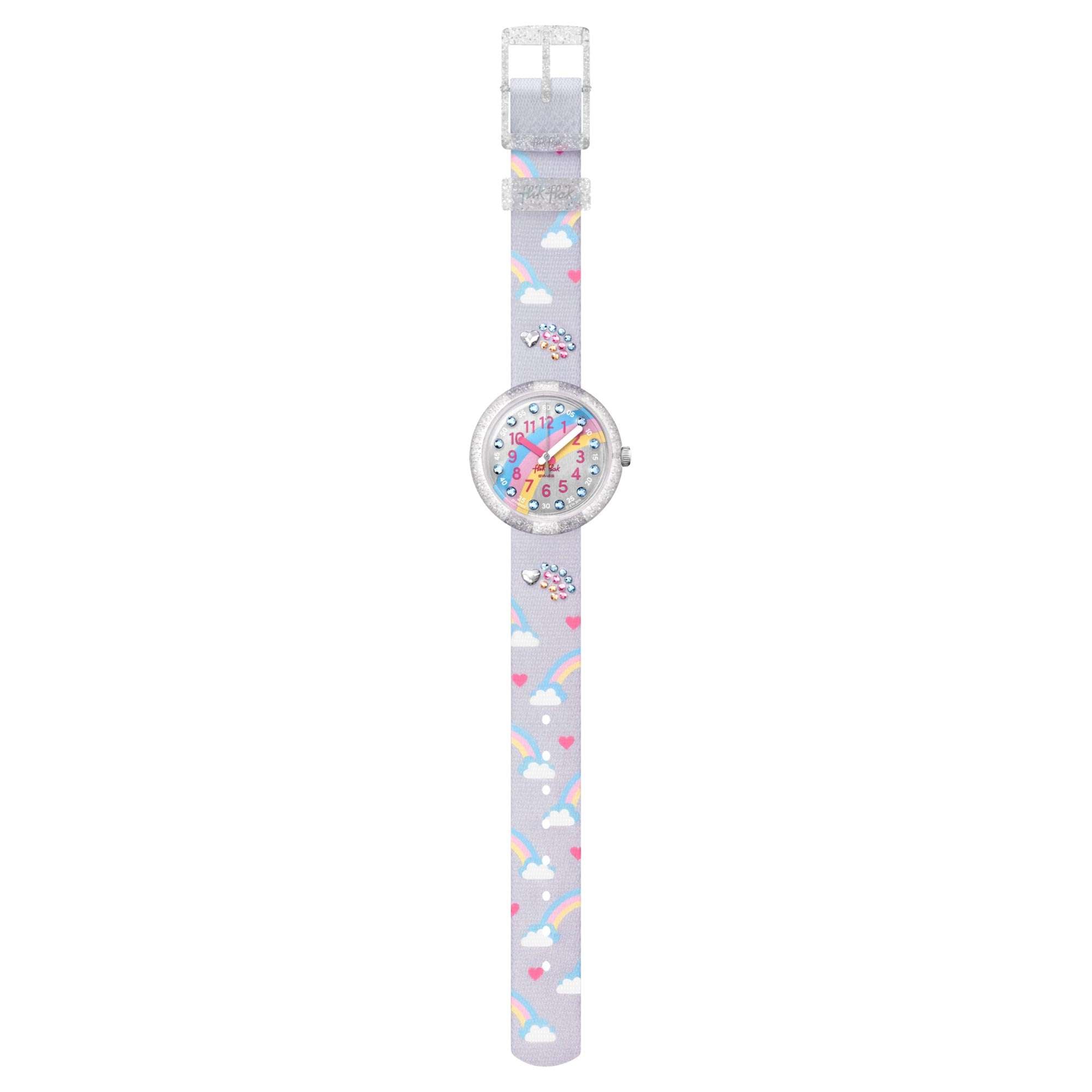 Flik Flak Shine Bright Over The Rainbow Quartz Movement Grey Dial Plastic Bracelet Kids Watch FPNP072