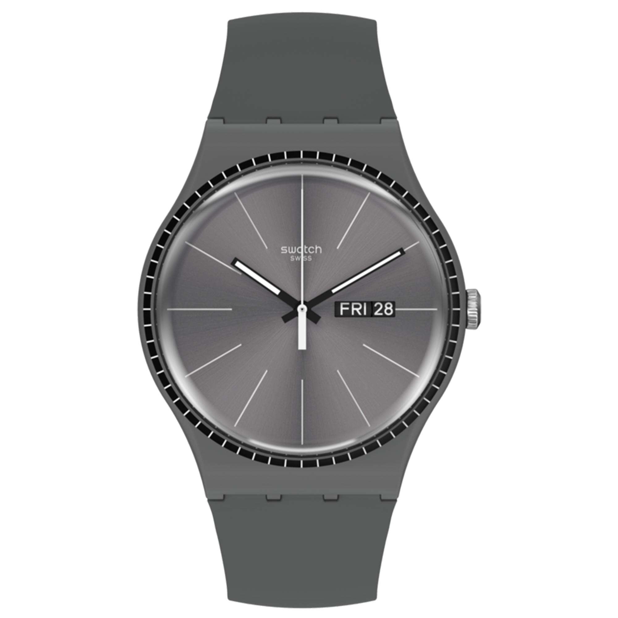 Swatch Essentials Grey Rails Quartz Movement Grey Dial Silicone Bracelet Men's Watch SUOM709