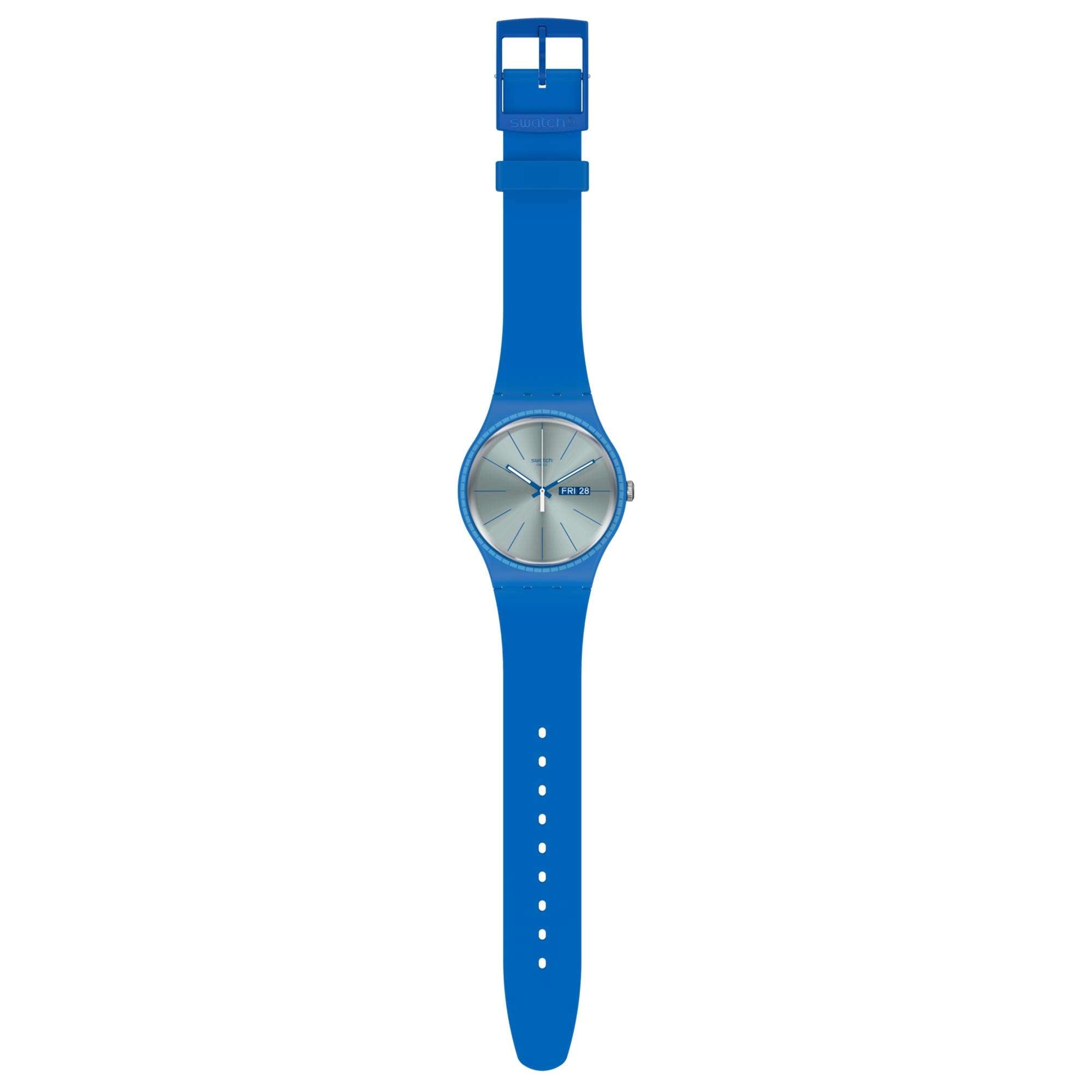 Swatch Essentials Blue Rails Quartz Movement Silver Dial Silicone Bracelet Men's Watch SUON714