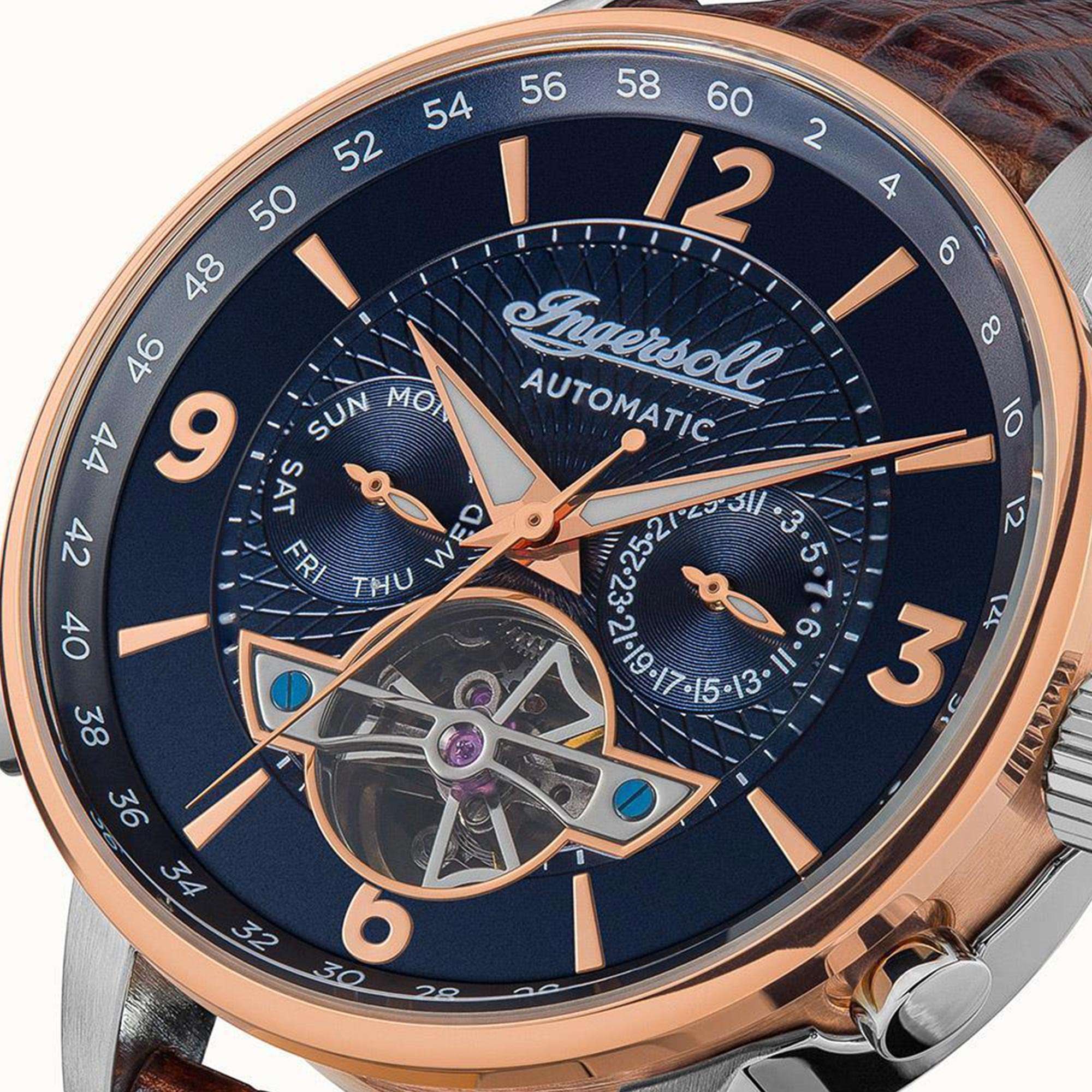 Ingersoll The Grafton Automatic Blue Dial Brown Leather Strap Men's Watch I00703B
