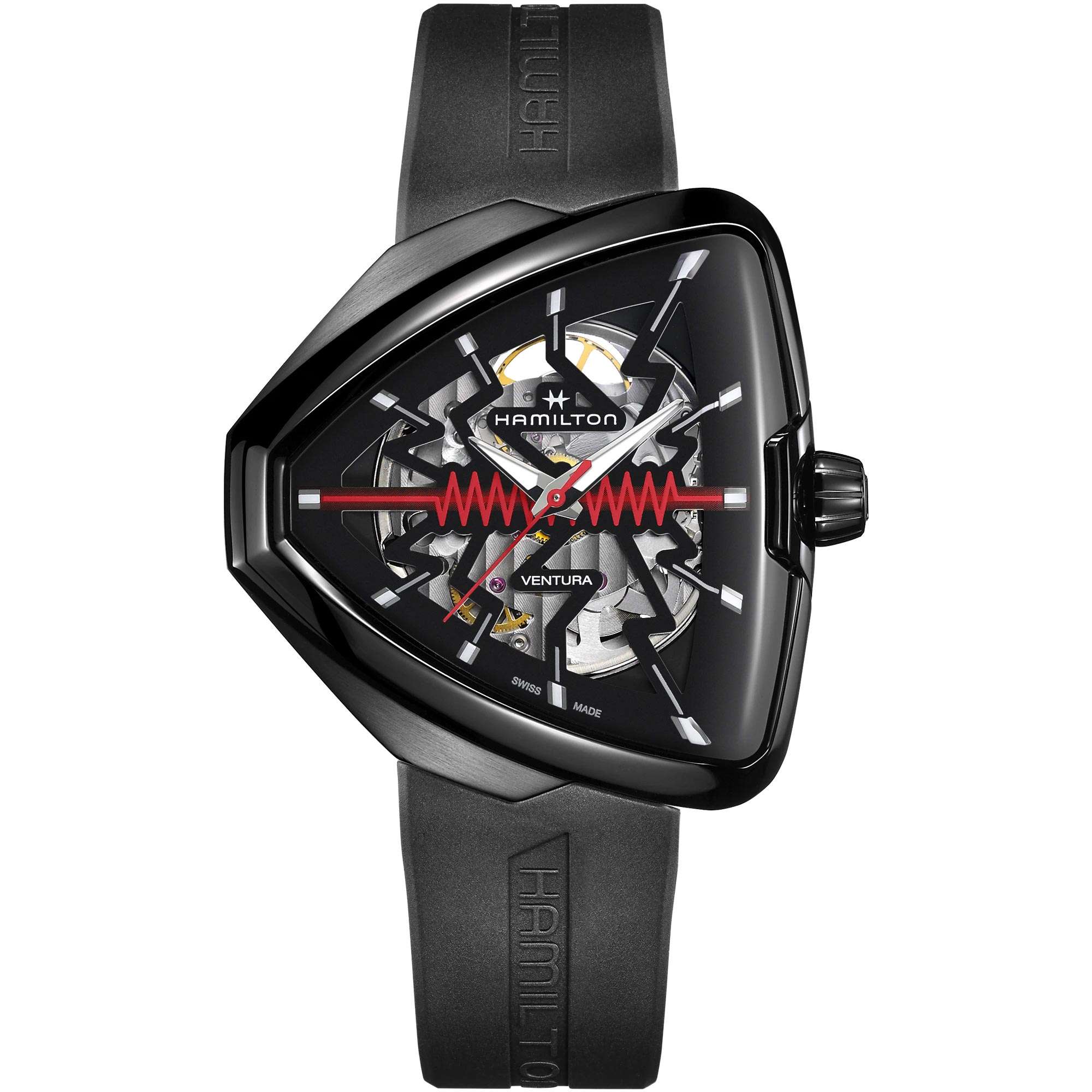 Hamilton Ventura Elvis80 Skeleton Automatic Black PVD Case Black Dial Rubber Strap Men's Watch H24535331