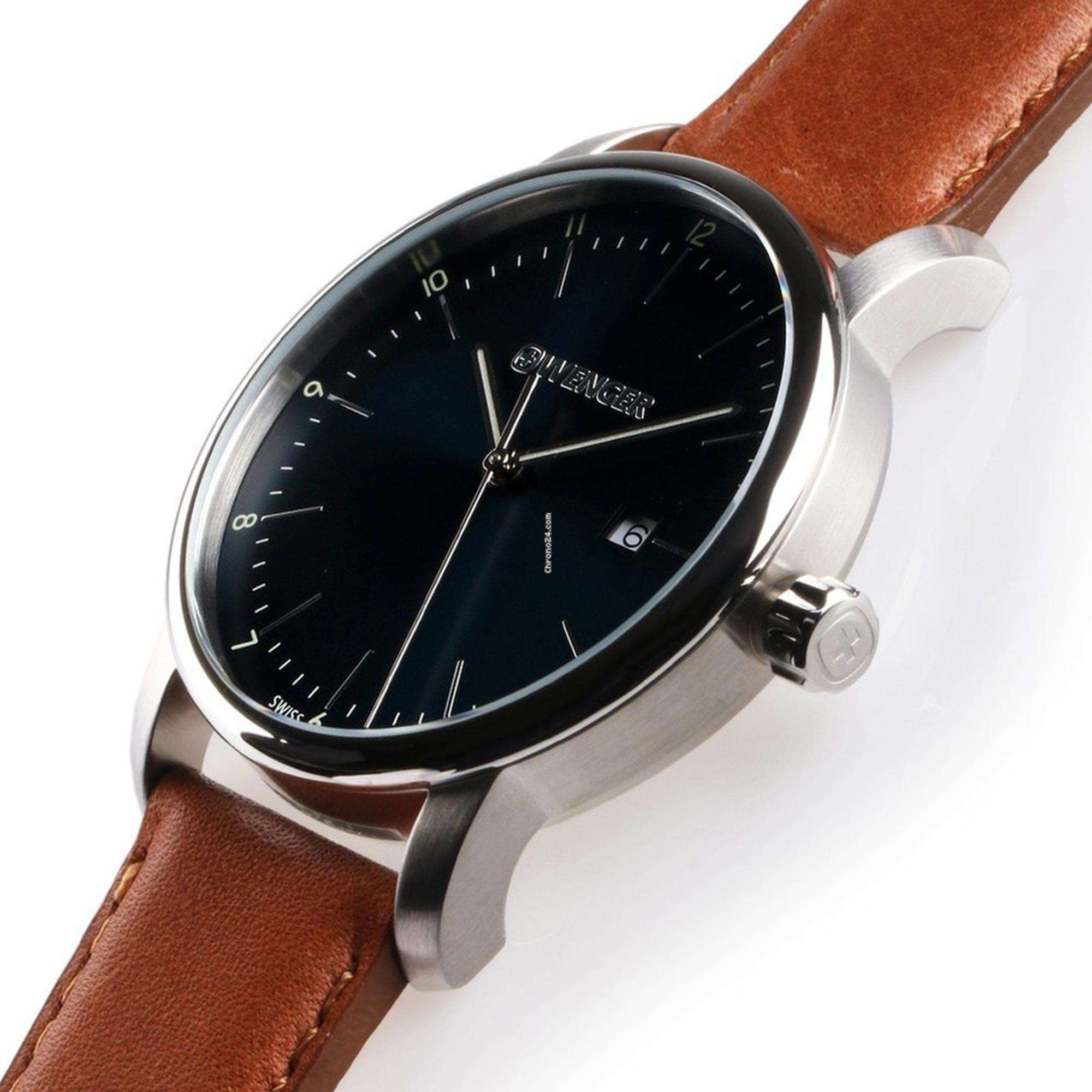 Wenger Urban Classic Quartz Blue Dial Brown Leather Strap Men's Watch 01.1741.111