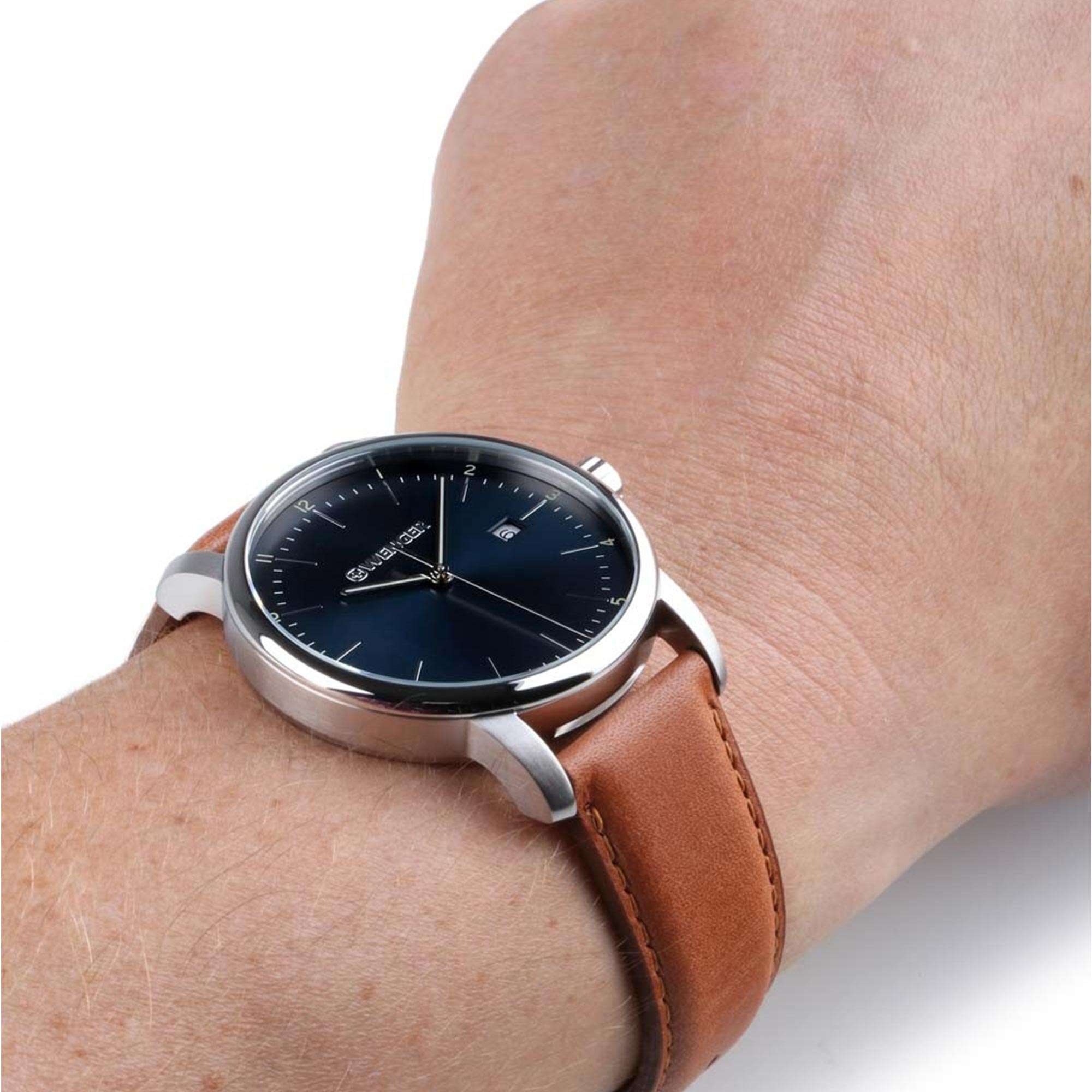 Wenger Urban Classic Quartz Blue Dial Brown Leather Strap Men's Watch 01.1741.111