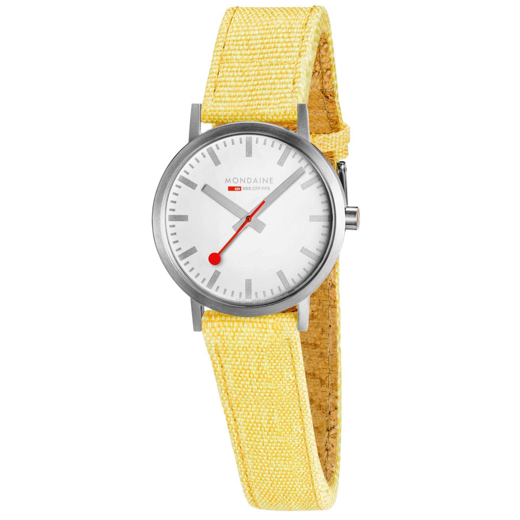 Mondaine Classic Quartz White Dial Yellow Recycled Textile Strap Ladies Watch A658.30323.17SBE