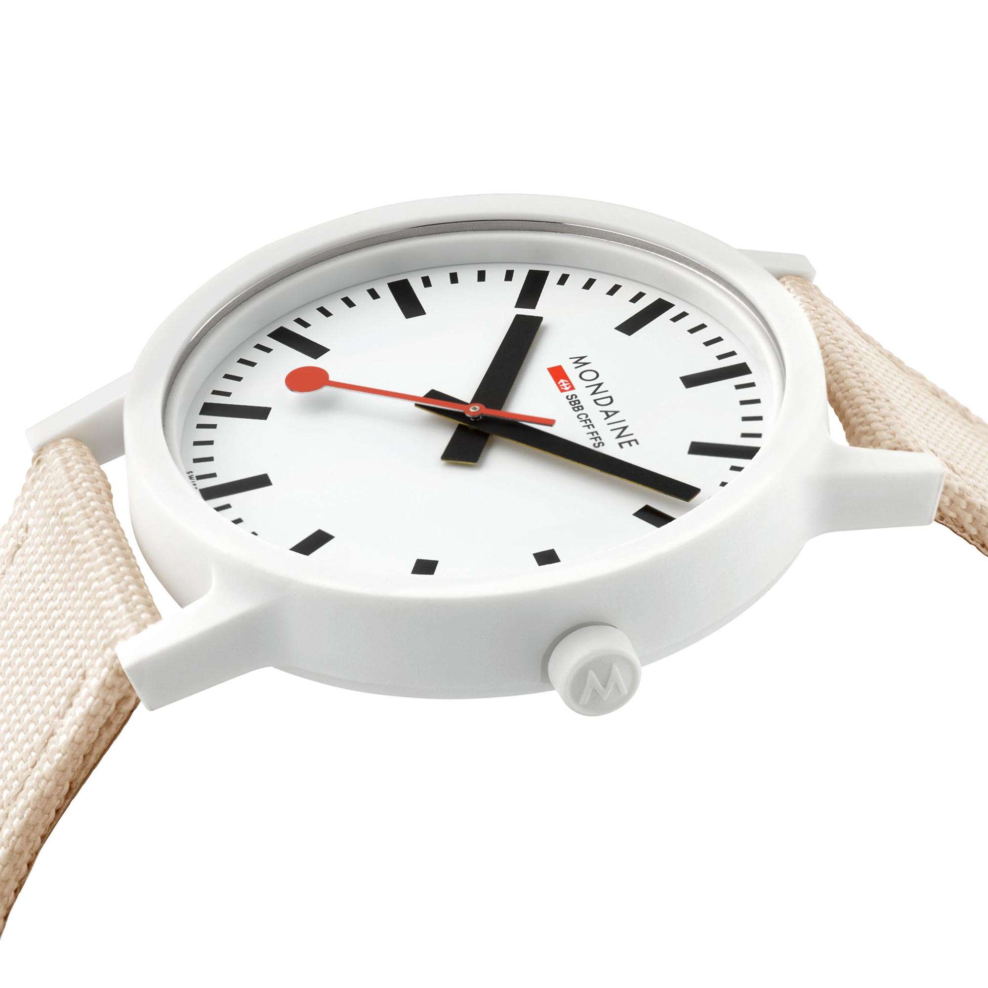 Mondaine Essence Quartz White Dial Cream Textile Strap Unisex Watch MS1.32111.LT