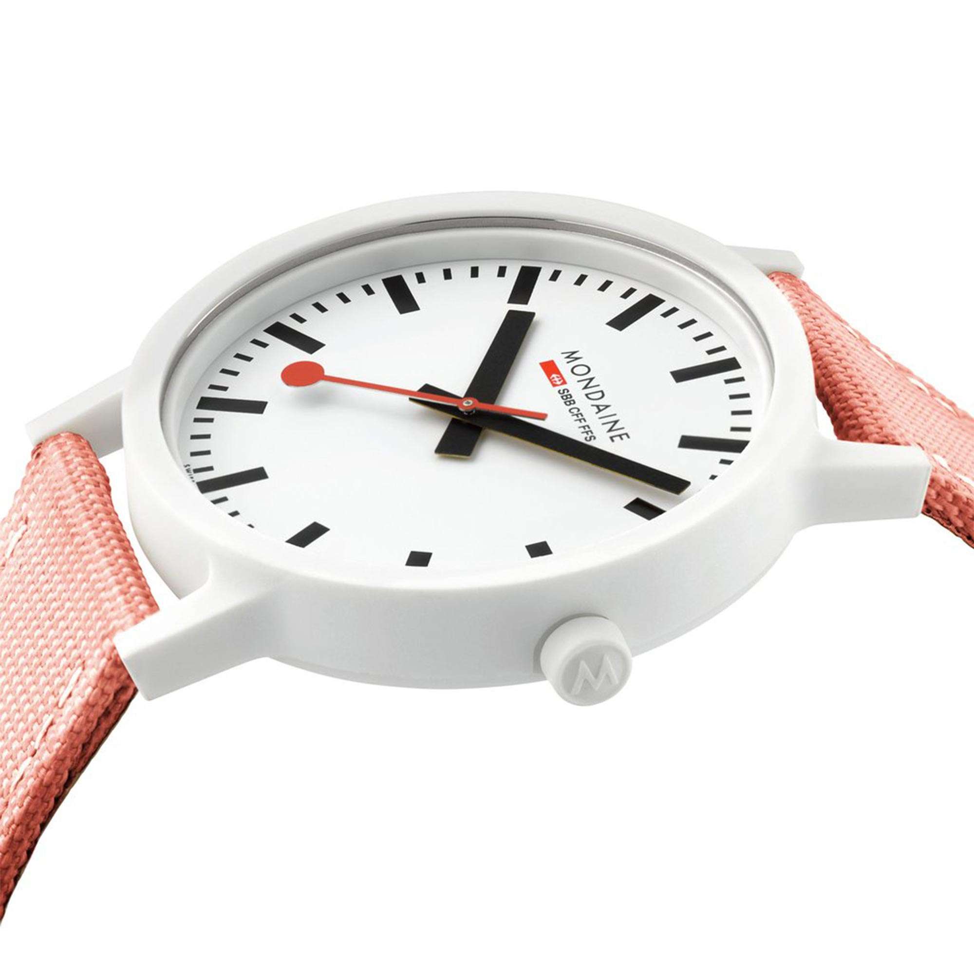 Mondaine Essence Sustainable Quartz White Dial Pink Textile Strap Unisex Watch MS1.41111.LP