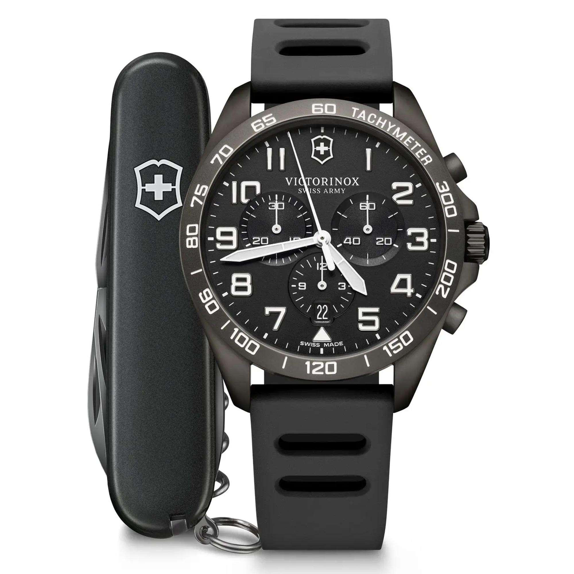 Victorinox Fieldforce 42mm Chronograph Black Dial Rubber Mens Quartz Watch 241926.1