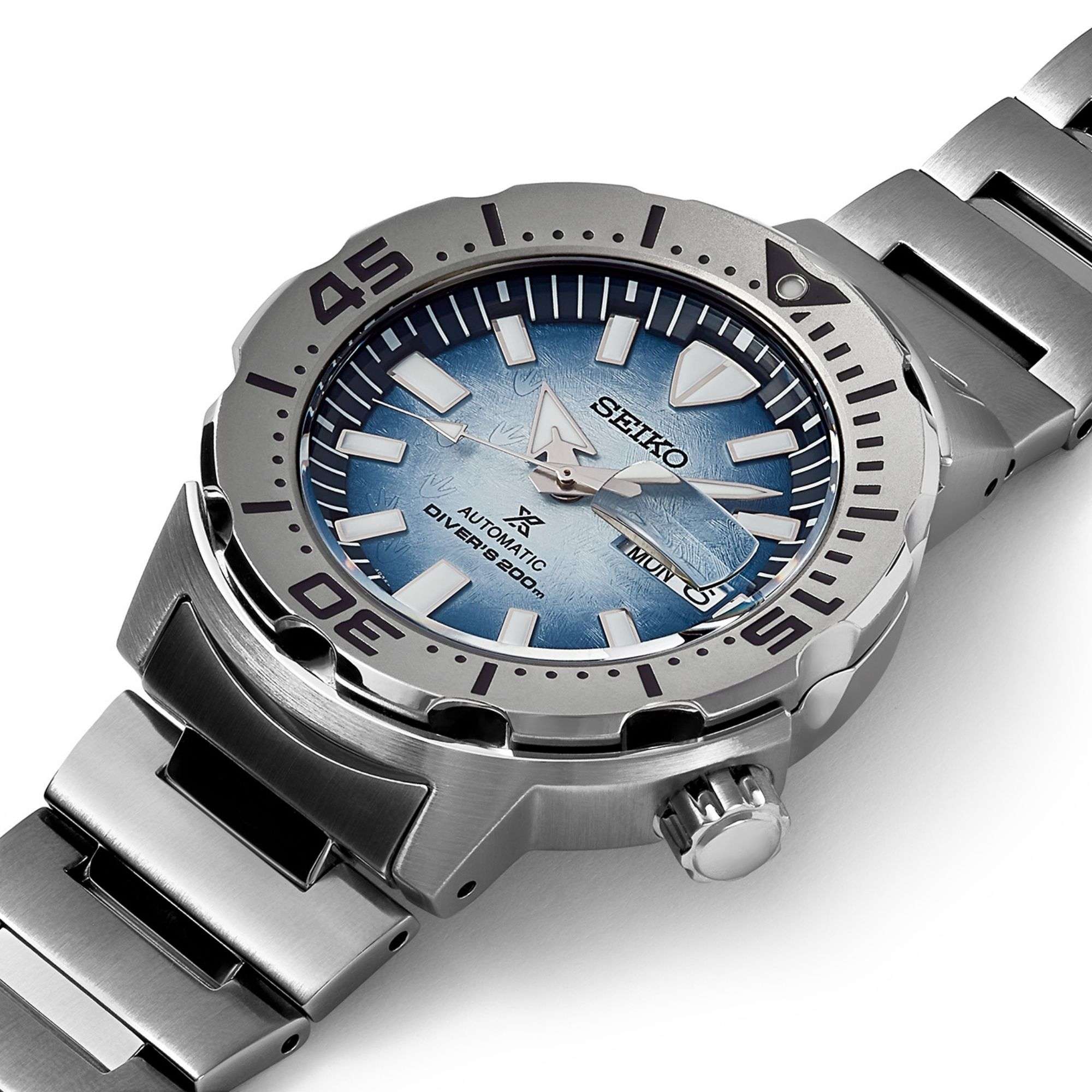 Seiko Prospex Antarctica Monster Save the Ocean Automatic Blue Dial Stainless Steel Bracelet Men's Watch SRPG57K1