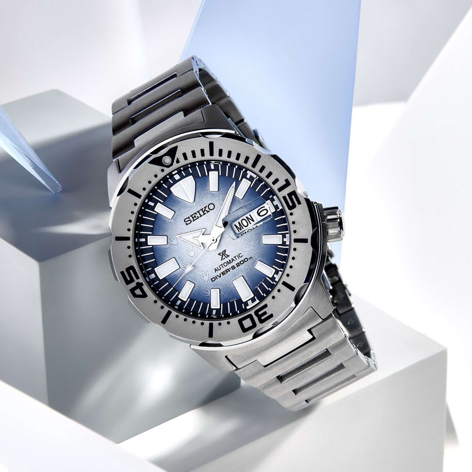Seiko Prospex Antarctica Monster Save the Ocean Automatic Blue Dial Stainless Steel Bracelet Men's Watch SRPG57K1