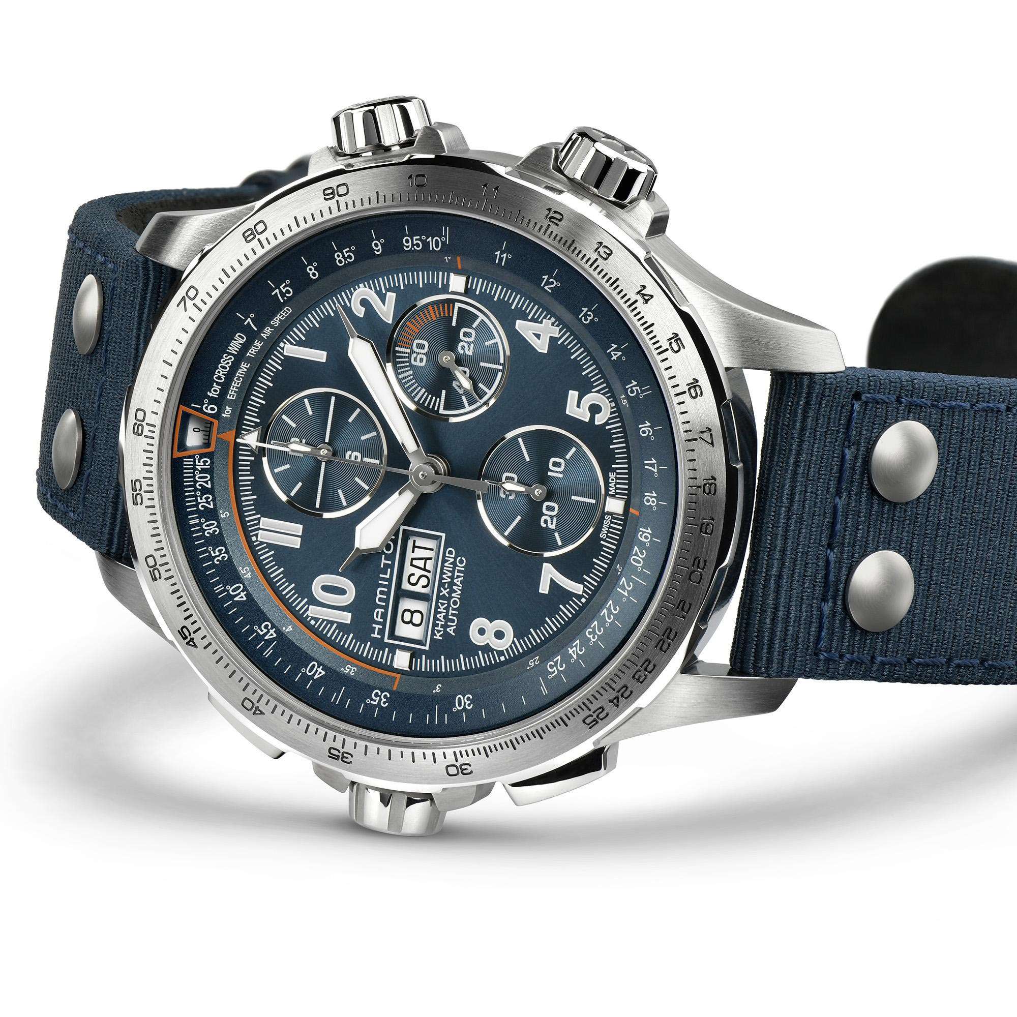 Hamilton Khaki Aviation X-Wind Auto Chrono Blue Dial Textile Strap Men's Watch H77906940