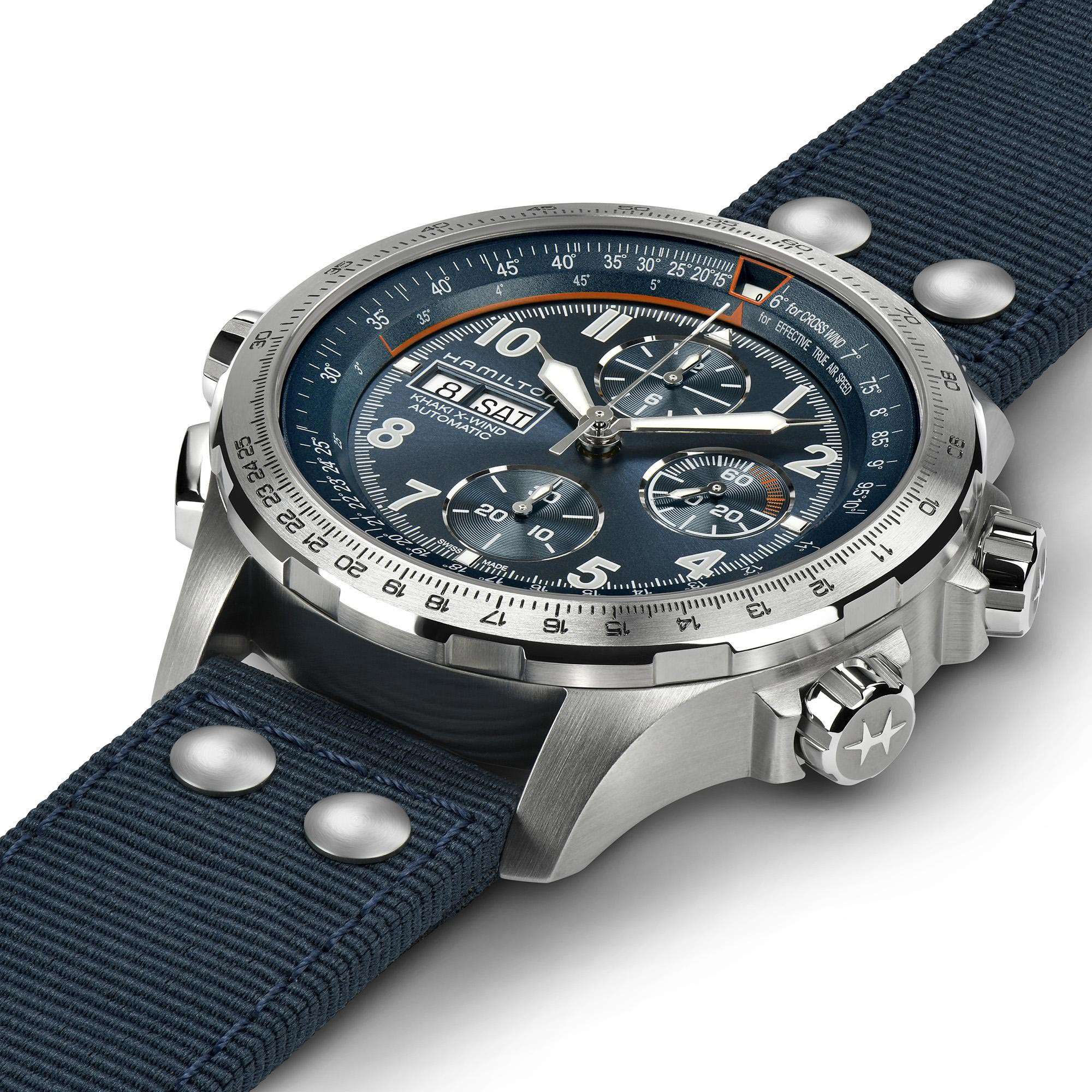 Hamilton Khaki Aviation X-Wind Auto Chrono Blue Dial Textile Strap Men's Watch H77906940