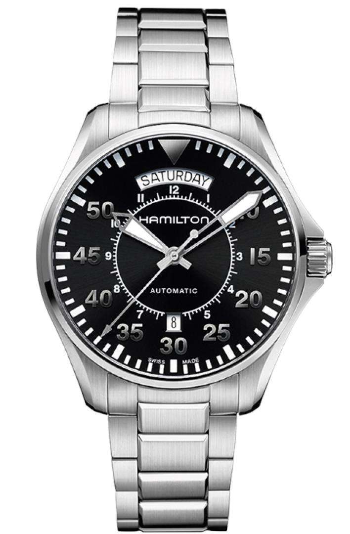 Hamilton Khaki Aviation Pilot Automatic Black Dial Stainless Steel Bracelet Men's Watch H64615135