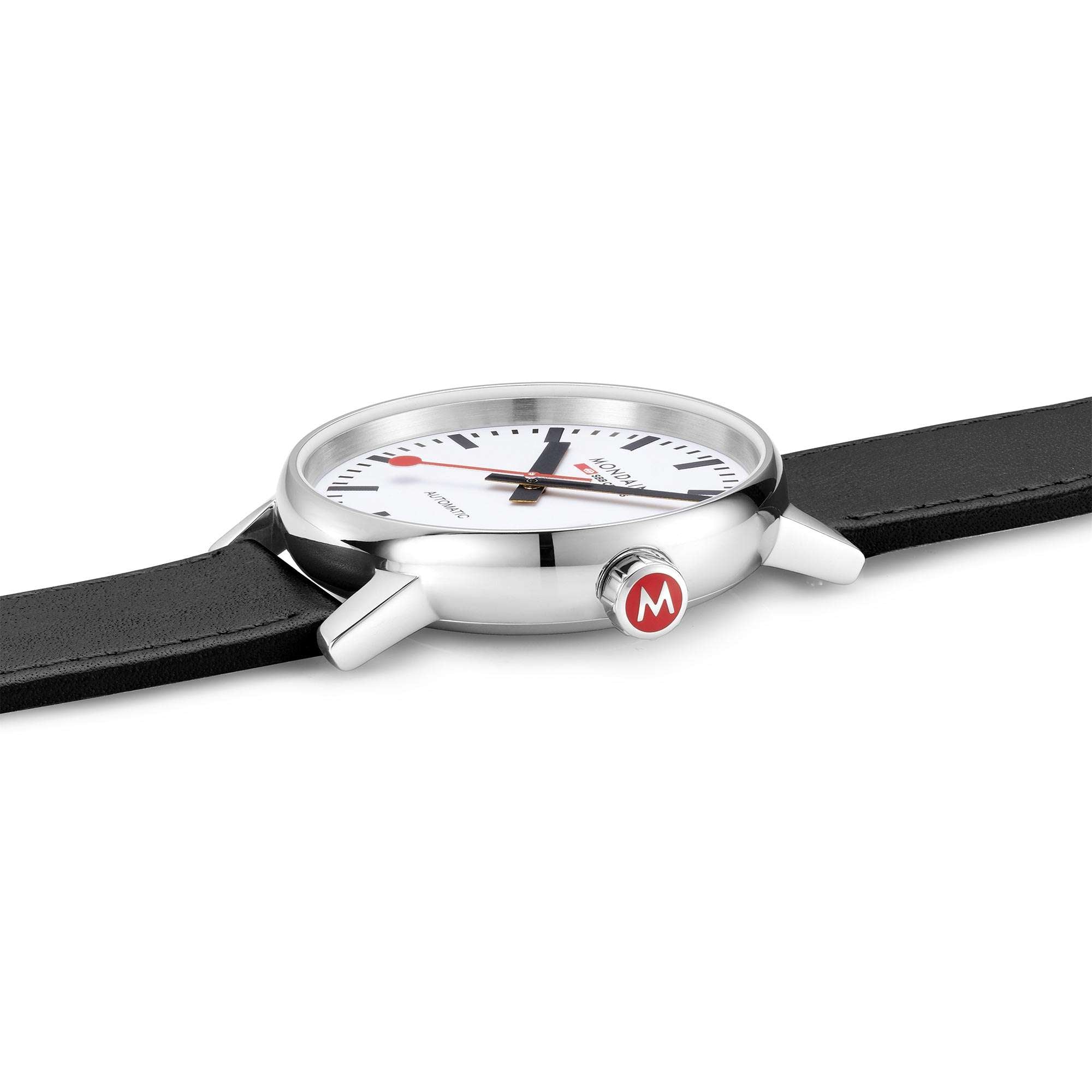 Mondaine Evo2 Automatic White Dial Black Leather Strap Watch MSE.40610.LB