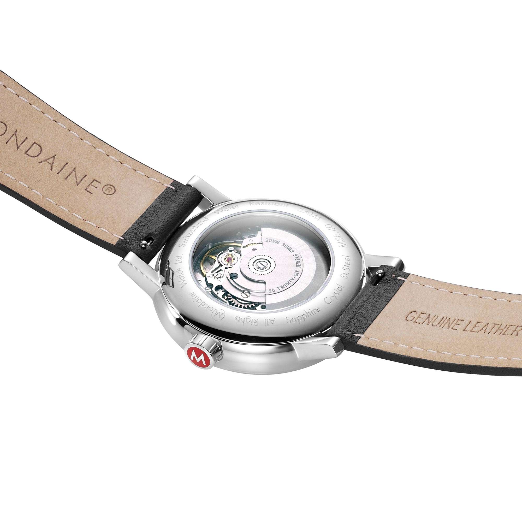 Mondaine Evo2 Automatic White Dial Black Leather Strap Watch MSE.40610.LB